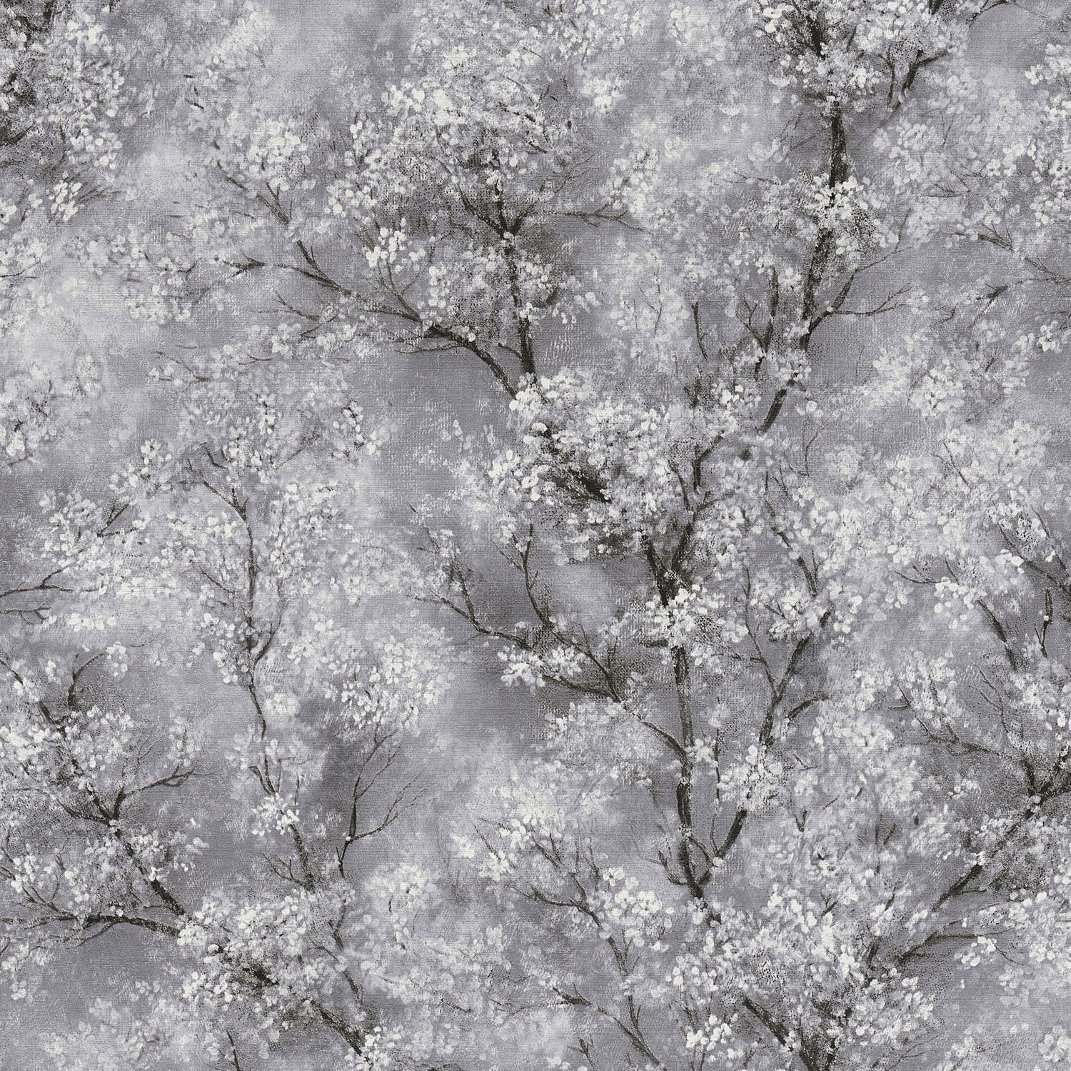 Profhome Vliestapete 374201-GU Blumen Tapete schimmernd grau schwarz weiß 5,33 m2, glatt, Glitzermuster, (1 Rolle, 5,33 qm), Vliestapete in schwarz