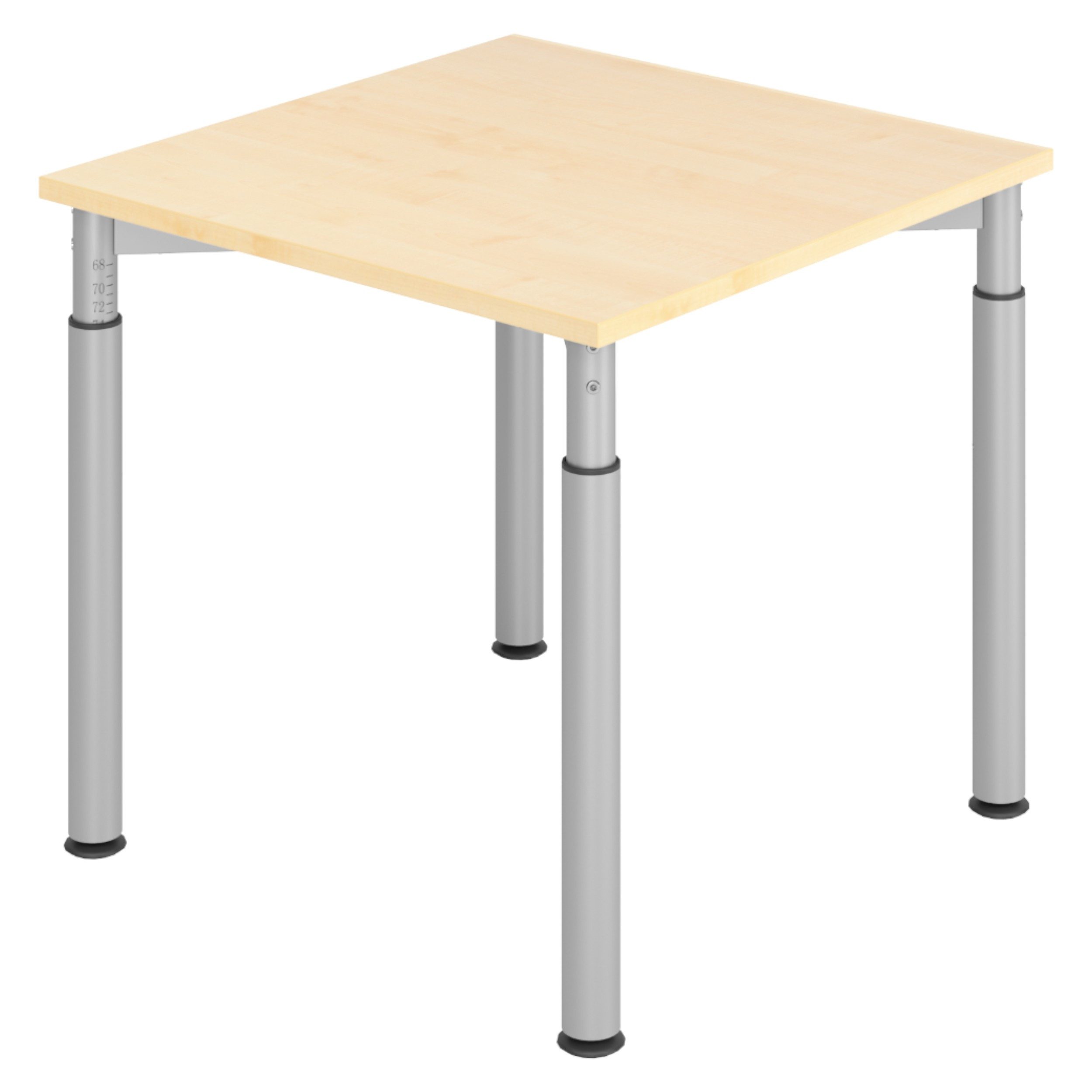 bümö Schreibtisch Serie-Y höhenverstellbar, Quadrat: 80 x 80 cm - Dekor: Ahorn - Gestell: Silber