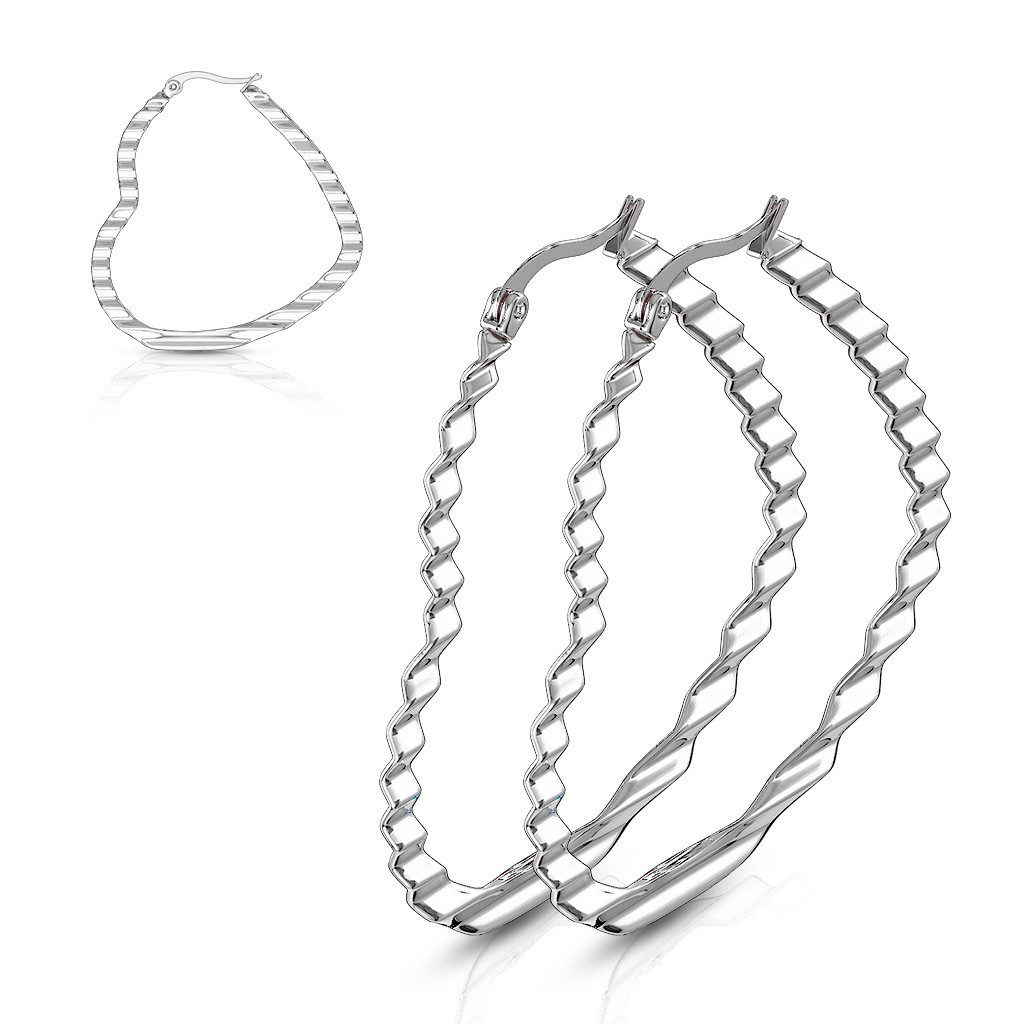 BUNGSA Ohrring-Set Creolen Ohrhänger Herz Wellen-Design silberfarben 4cm Edelstahl Damen (1 Paar (2 Stück), 2-tlg), Ohrschmuck Ohrringe