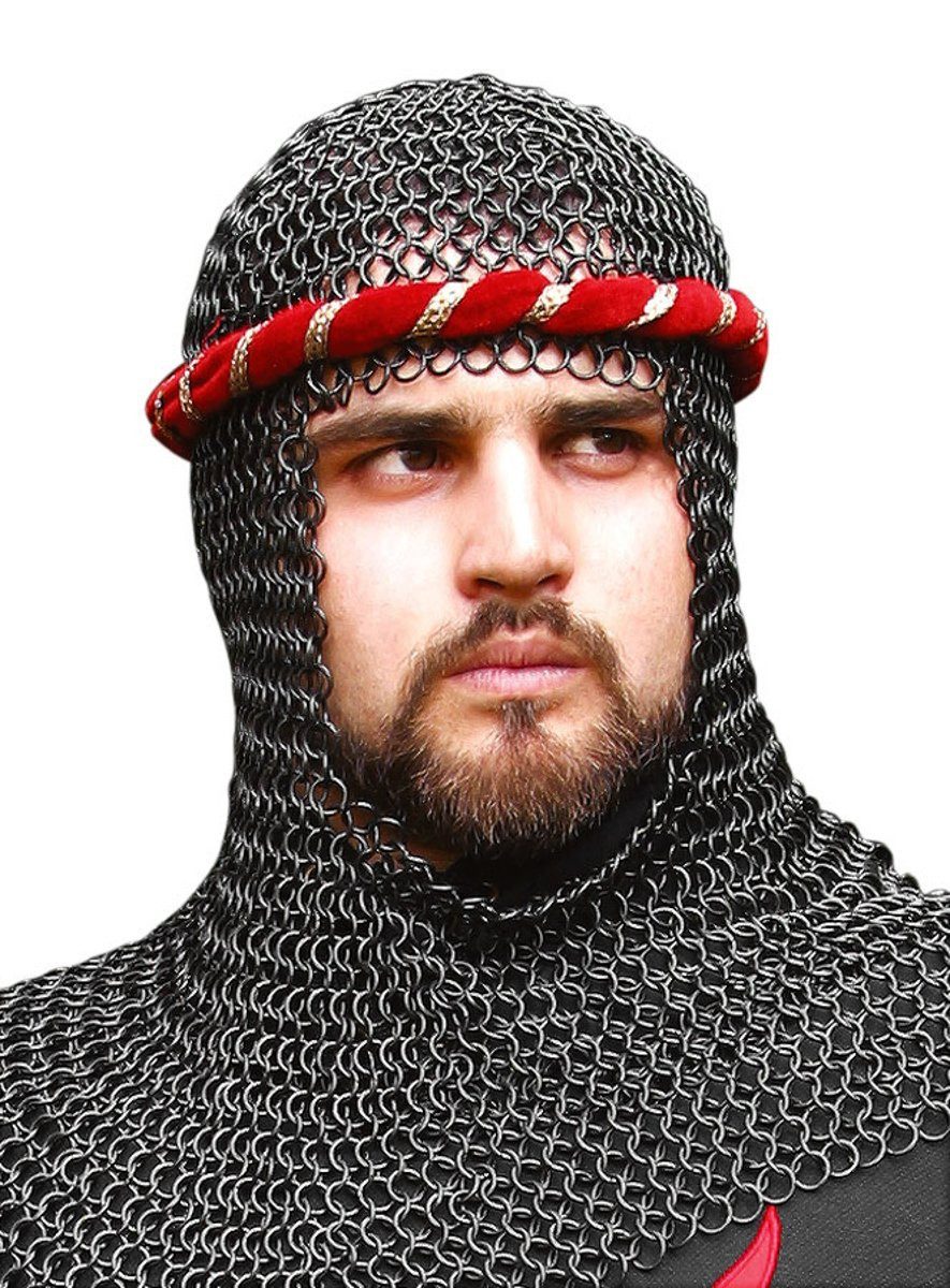 Supreme Replicas Kostüm Kettenhaube geschwärzt, Kettengewebe aus schwarzen Stahlringen