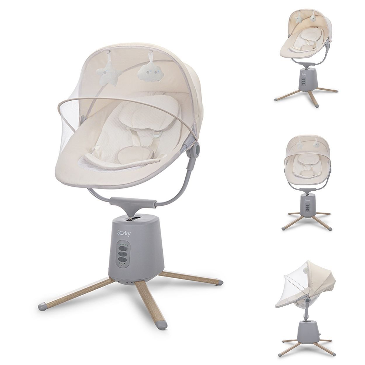 Lorelli Babywippe Babywippe Storky Musik, Bluetooth Fernbedienung Plüschtiere Timer Gurt