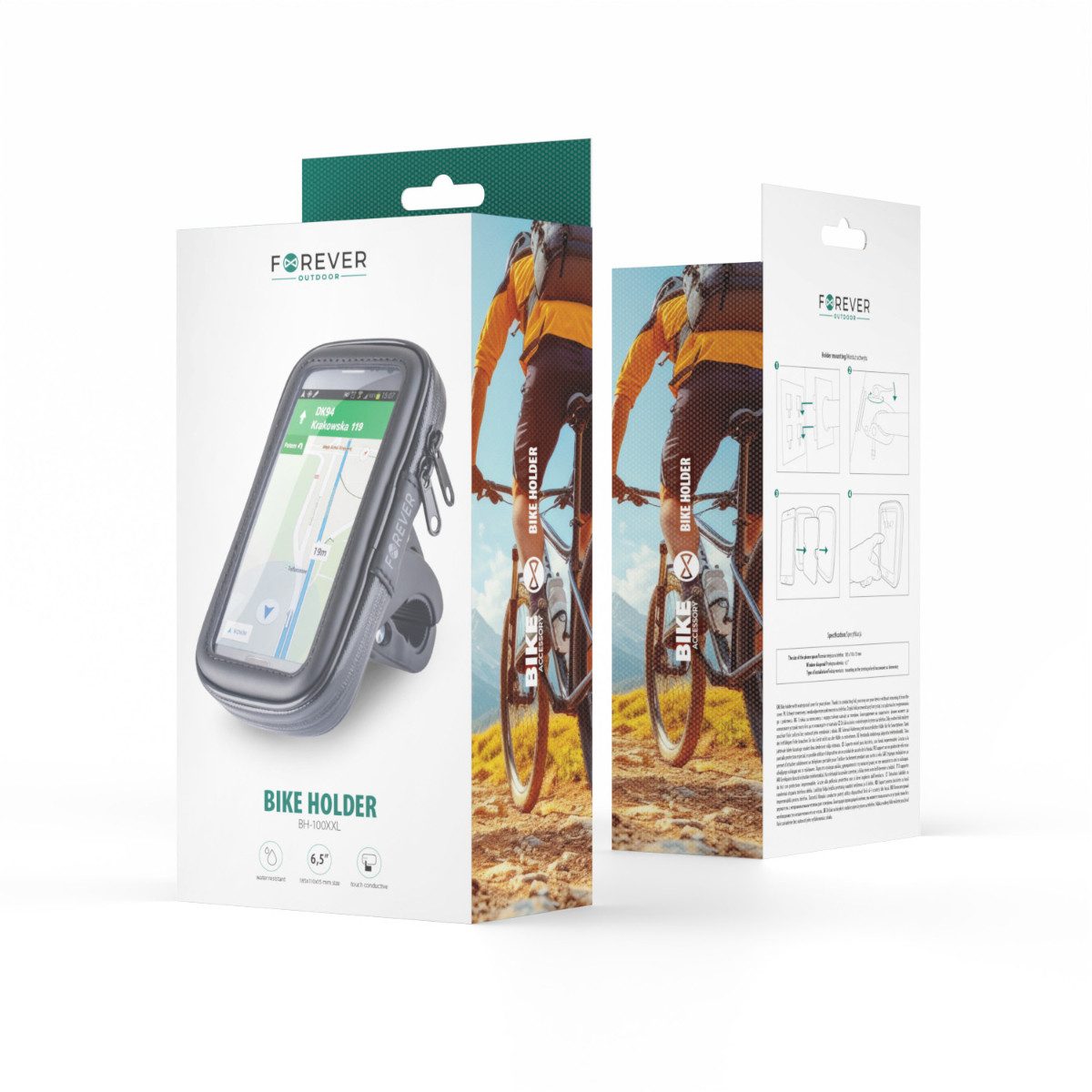 Forever Smartphone-Halterung BH-100, (bis 6,5 Zoll, Wasserdichte Fahrradhalterung mit Touch-Folie und Drehfunktion)