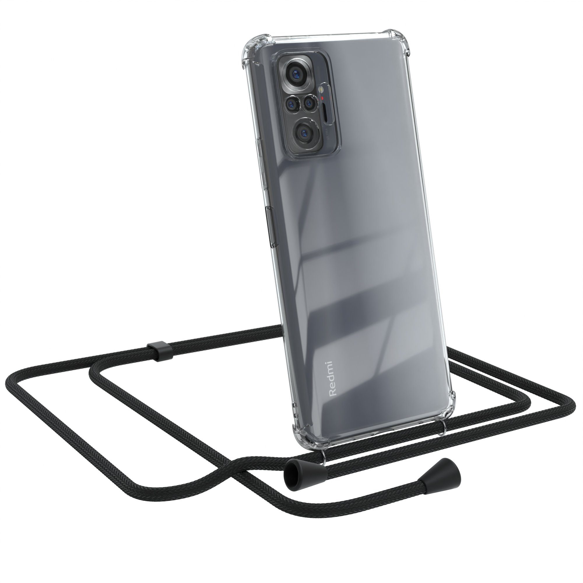 EAZY CASE Handykette Kette Clips Schwarz für Xiaomi Redmi Note 10 Pro 6,67 Zoll, Slimcover mit Umhängeband Case Handytasche Clear Backcover Schwarz