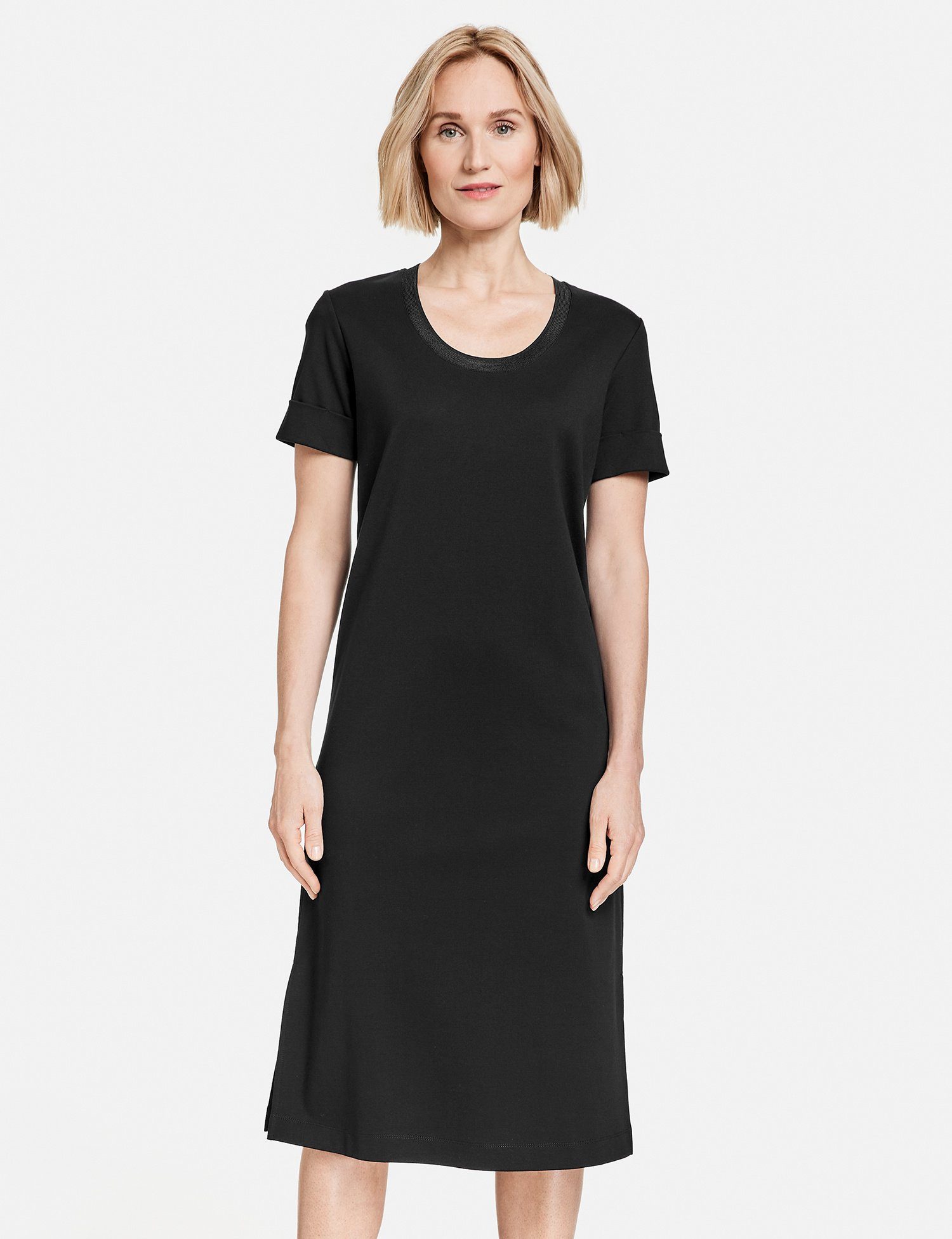 GERRY WEBER Midikleid Schlichtes Kleid mit schimmerndem Ausschnitt Schwarz | Kleider