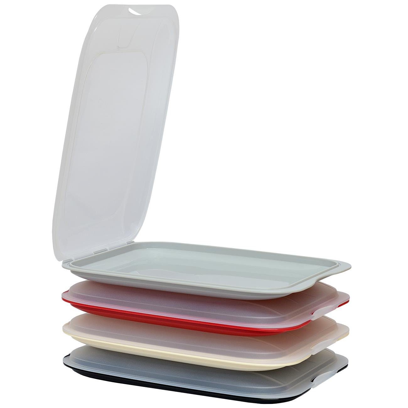 Engelland Frischhaltedose Aufschnittdosen, Aufschnittbox, PP-Kunststoff, BPA-frei, (Vorteils-Set, 4-tlg., mit transparentem Deckel), stapelbar, platzsparend, Ordnung im Kühlschrank, Organizer, Stapelbox