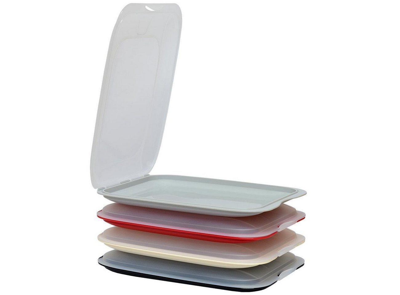 Engelland Frischhaltedose Aufschnittdosen, Aufschnittbox, PP-Kunststoff, BPA-frei, (Vorteils-Set, 4-tlg., mit transparentem Deckel), stapelbar, platzsparend, Ordnung im Kühlschrank, Organizer, Stapelbox