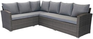 KONIFERA Gartenlounge-Set London, (Set, 17-tlg., 2x3er Sofa, 2x Hocker, 1x Tisch 140x80x66cm, inkl. Auflagen), inkl. Schutzhülle, Aluminium, Polyrattan