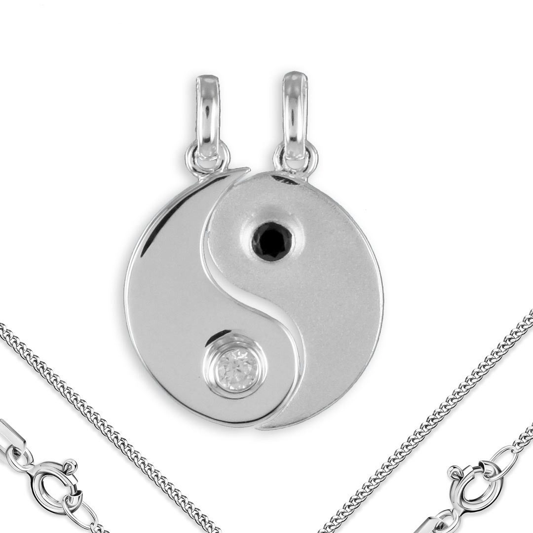 Order & Smile Schmuck Partnerkette Partner Ketten: Yin und Yang Anhänger Halskette Silber 925 (Set, inkl. Schmuckbox), gestempelt