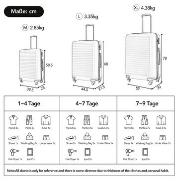 Flieks Trolleyset, 4 Rollen, (Set, 3 tlg), Kofferset Hartschalentrolley Handgepäckkoffer mit Schiebehakenfüße