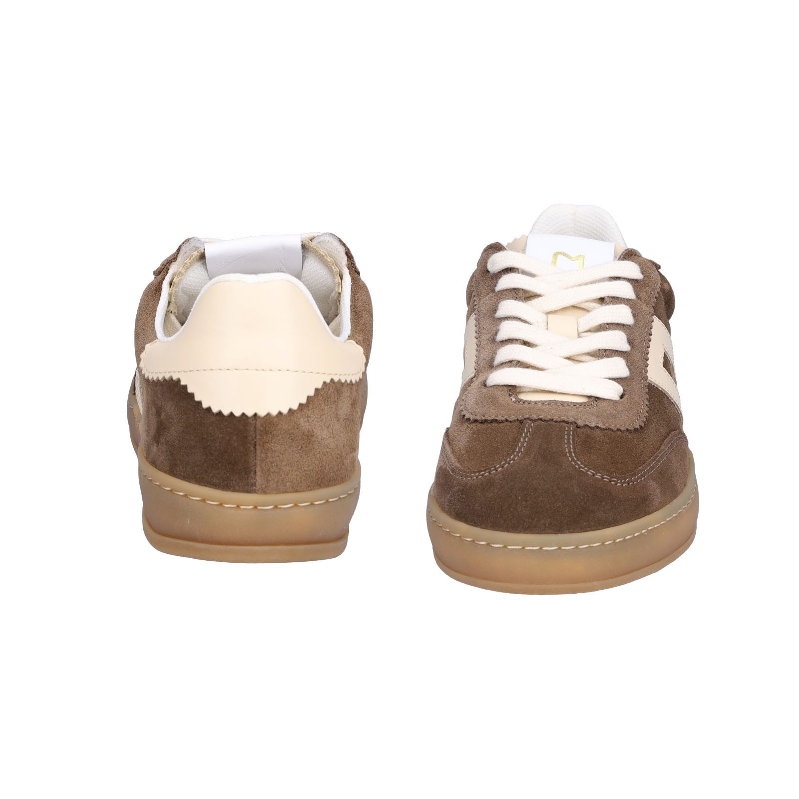 MIDS MOSS Damen Sneaker braun aus Velourleder mit Wechselfußbett & Kontraststreifen in Beige