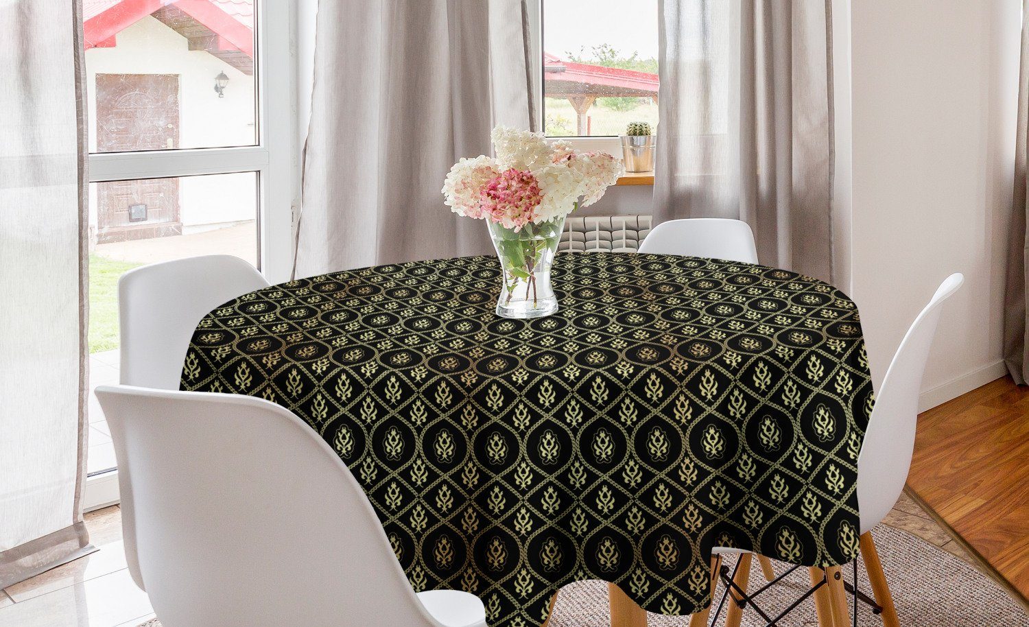 Abakuhaus Tischdecke Kreis Tischdecke Abdeckung für Esszimmer Küche Dekoration, Abstrakt Damast-Art-Verzierungen | Tischdecken