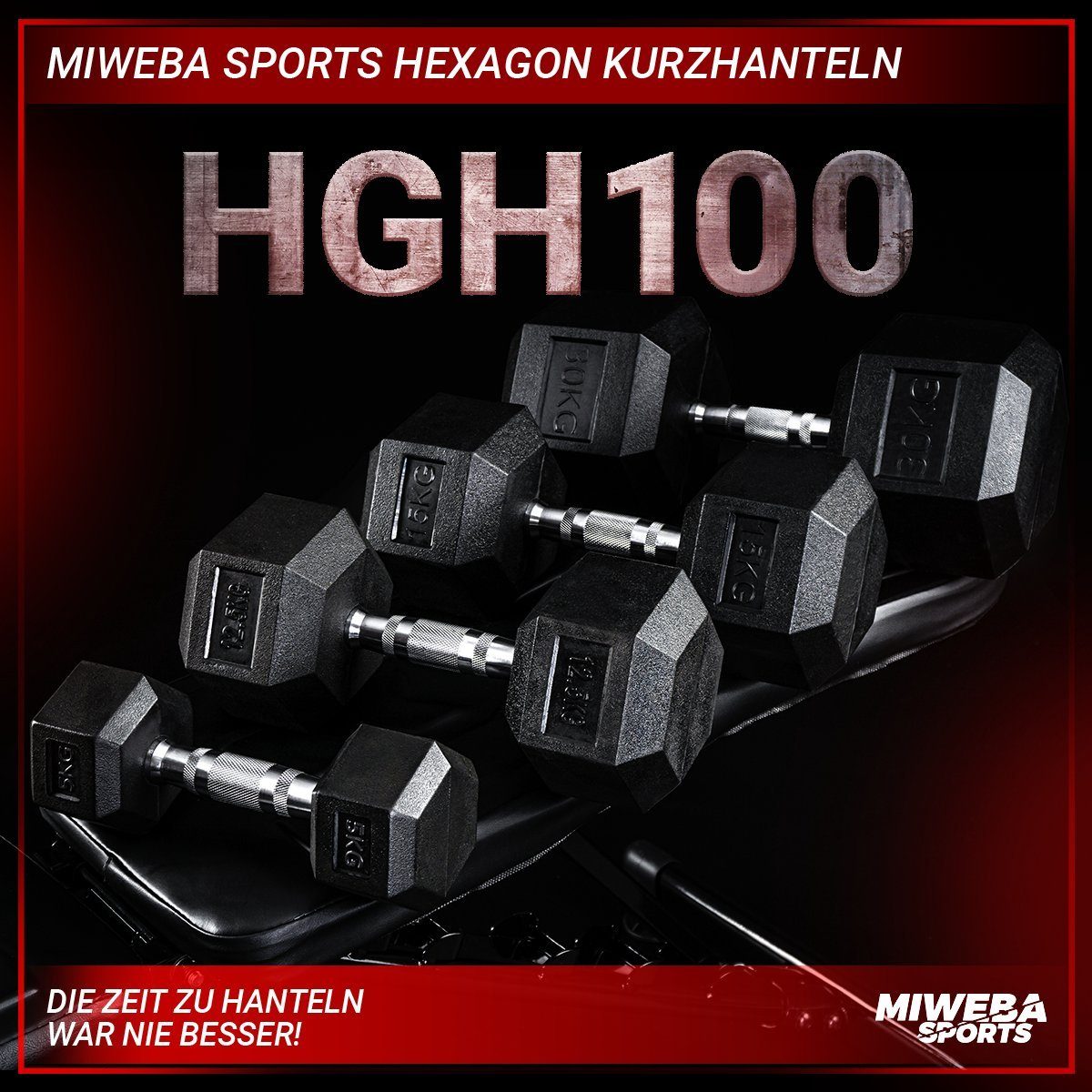 Miweba Sports Hantel-Set Premium Hexagon Kurzhantel Set HGH100 - 7 verschiedene Varianten, (2er-Set, Hantelpaar, Gusseisen-Kern, kreuzgerändelte Struktur, konische Form), Hantelgewichte Gewichte Fitness Sport Hantel Kurzhantel Set
