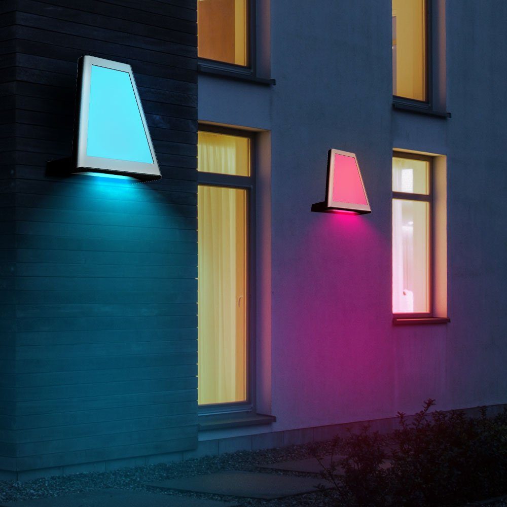 etc-shop Außen-Wandleuchte, LED-Leuchtmittel fest verbaut, Neutralweiß, 2er Set LED Wand Lampen Fassaden Außen Strahler Farb Filter ALU