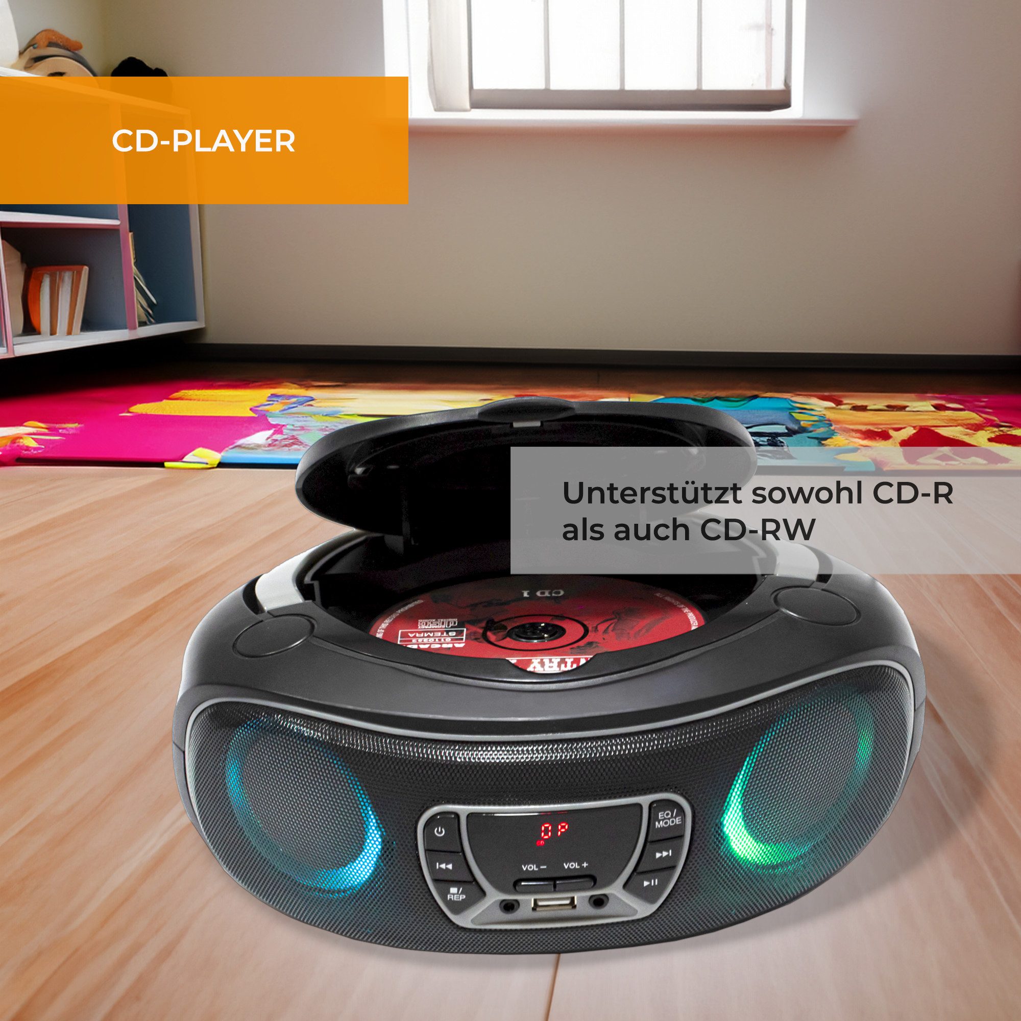 Denver TCL-212BTGR CD-Player (LED-Beleuchtung in Lautsprechergittern, Bluetooth, USB & AUX, CD/FM, LED-Beleuchtung in Lautsprechergittern, Bluetooth, USB & AUX, CD/FM)