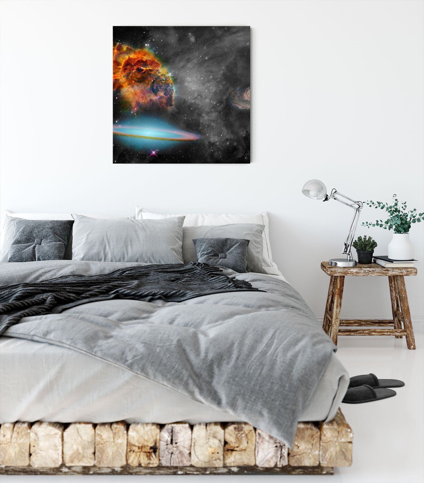 Galaxie, (1 Pixxprint inkl. Zackenaufhänger Leinwandbild beeindruckende Leinwandbild Galaxie St), fertig beeindruckende bespannt,