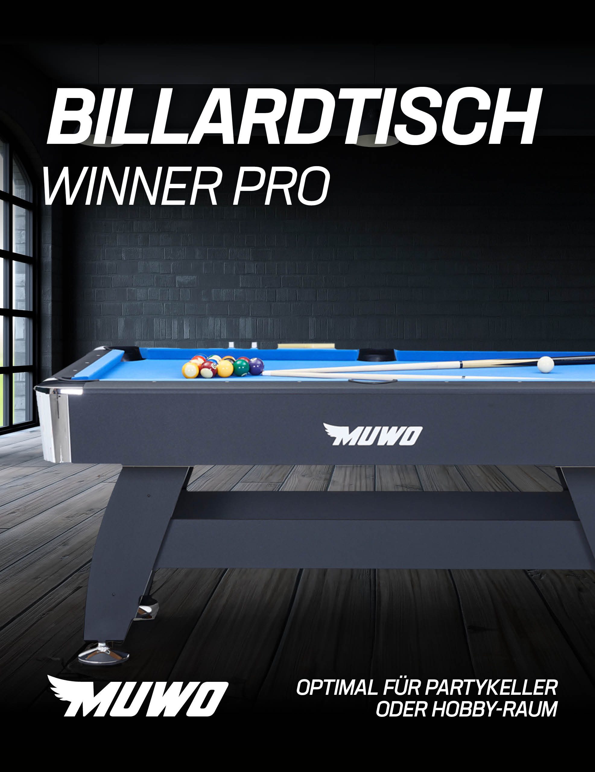 MUWO Billardtisch "Winner Gold" Billardtisch 214x112x81cm + Zubehör