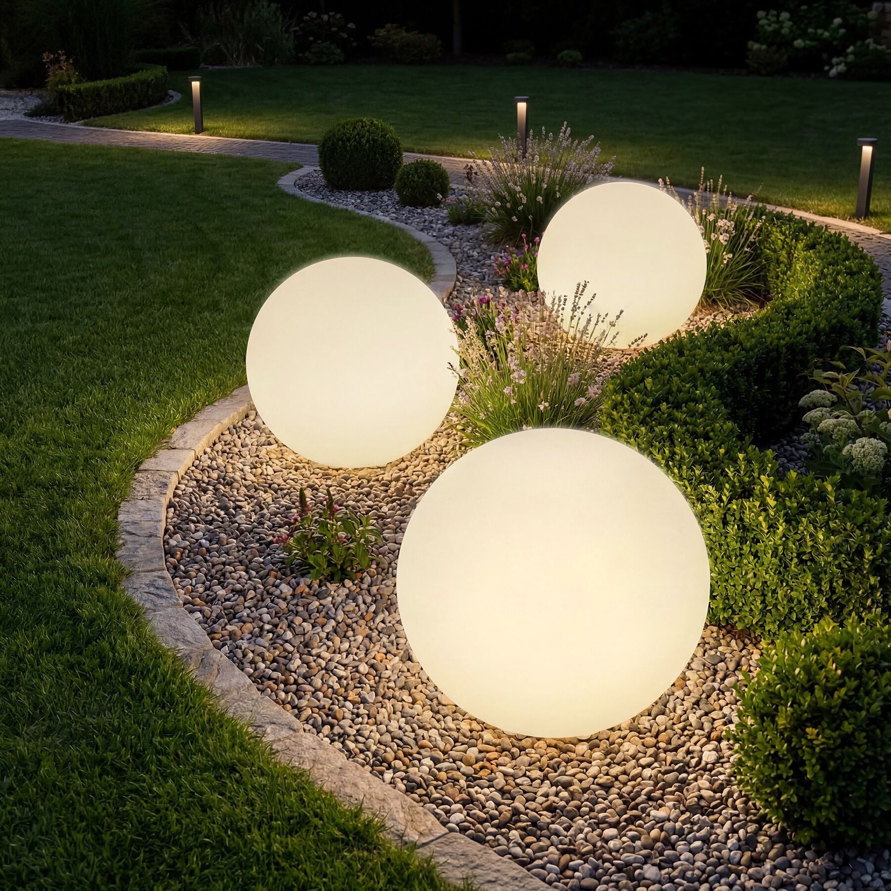 tectake LED Gartenleuchte Kugelleuchte Luminous Globe, LED, mit Fernbedienung, LED, Bunt, Stylische LED-Kugel mit 3 Standfüßen und indirekter Beleuchtung