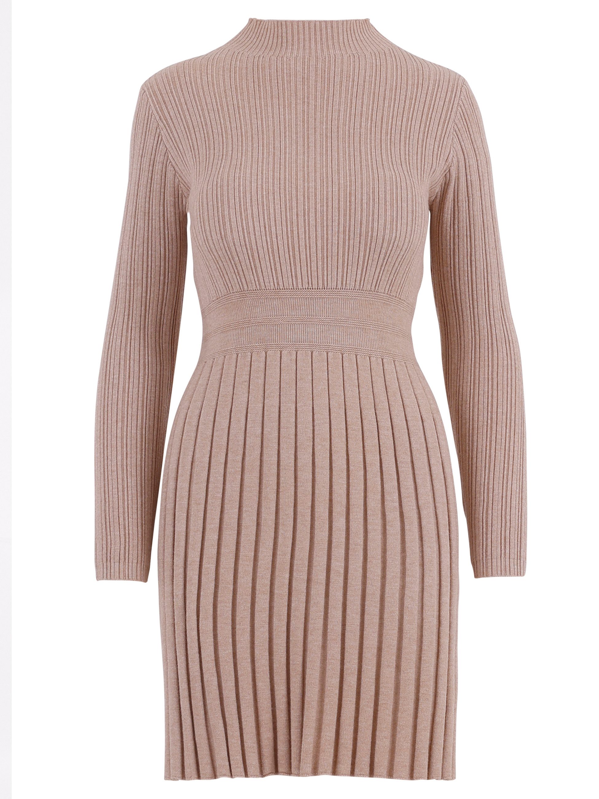 Strickkleid Rippenstrick-Kleid mit Stehkragen – One Size (34–40)