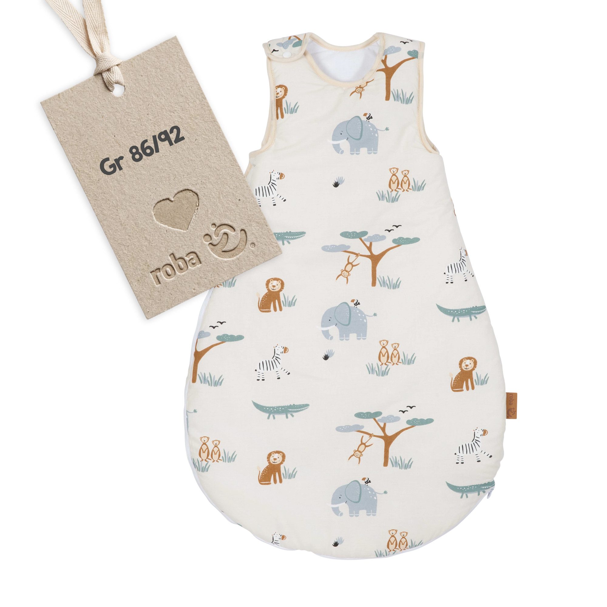 roba® Babyschlafsack Savanna Friends - Aus Baumwolle - Niedliche Tiermotive, ab Geburt - ohne Ärmel - Tog 1,0