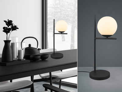 meineWunschleuchte LED Tischleuchte, Bauhaus Lampe Glas-Kugel Schwarz - Weiß, dimmbar, Industrial Style minimalistisch mit Schnur-Schalter