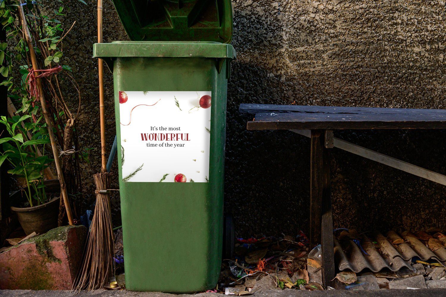 St), Zitat - MuchoWow Sticker, - Weihnachten Mülltonne, (1 Abfalbehälter Wandsticker Winter Mülleimer-aufkleber, Container,