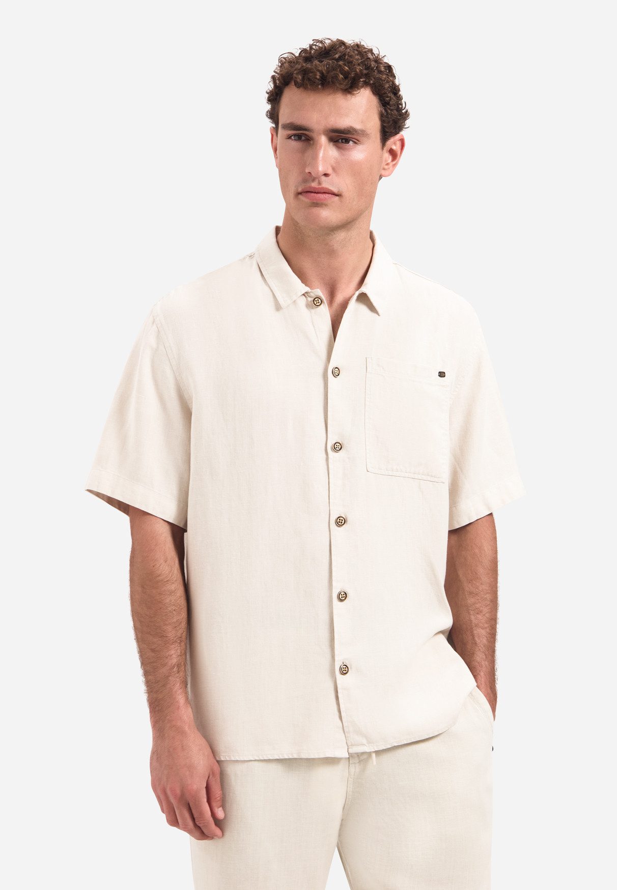 NO EXCESS Kurzarmhemd Shirt Short Sleeve With Linen, Garm