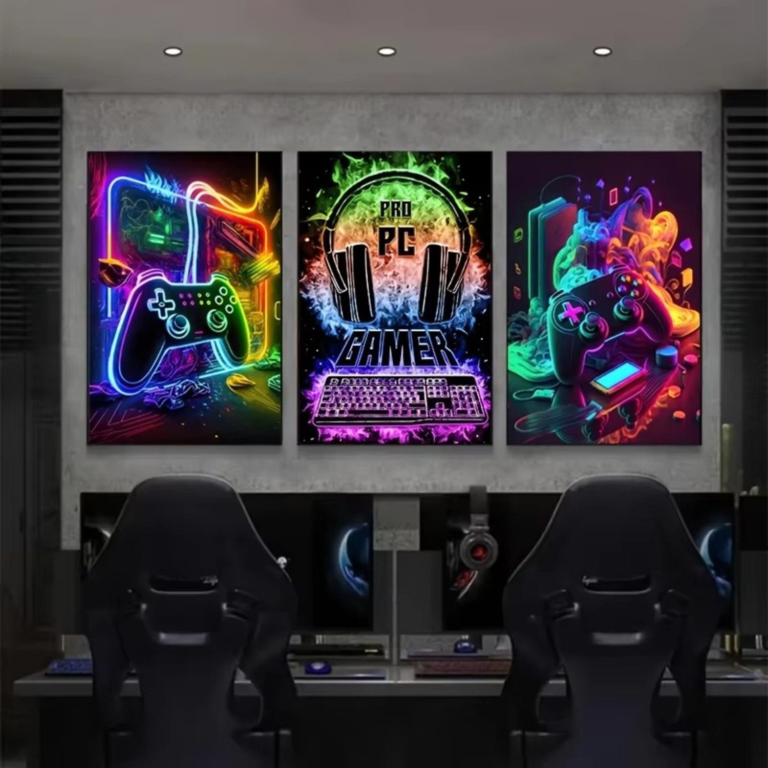 TPFLiving Kunstdruck OHNE RAHMEN, Gaming Zimmer Gamepad Punk Stil Poster - (Leinwandbild XXL), Farben: Farben: schwarz, lila, grün -Größe: 20x30cm