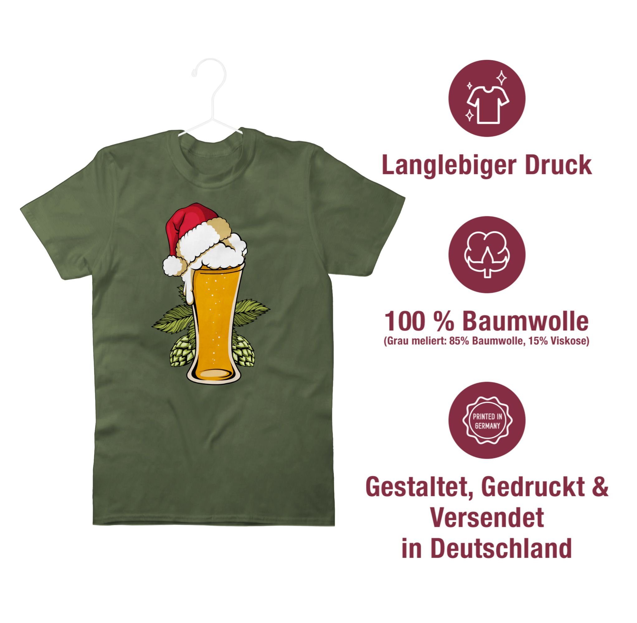 mit 03 Weihachten Army Bierglas Shirtracer T-Shirt Grün Kleidung Weihnachtsmütze