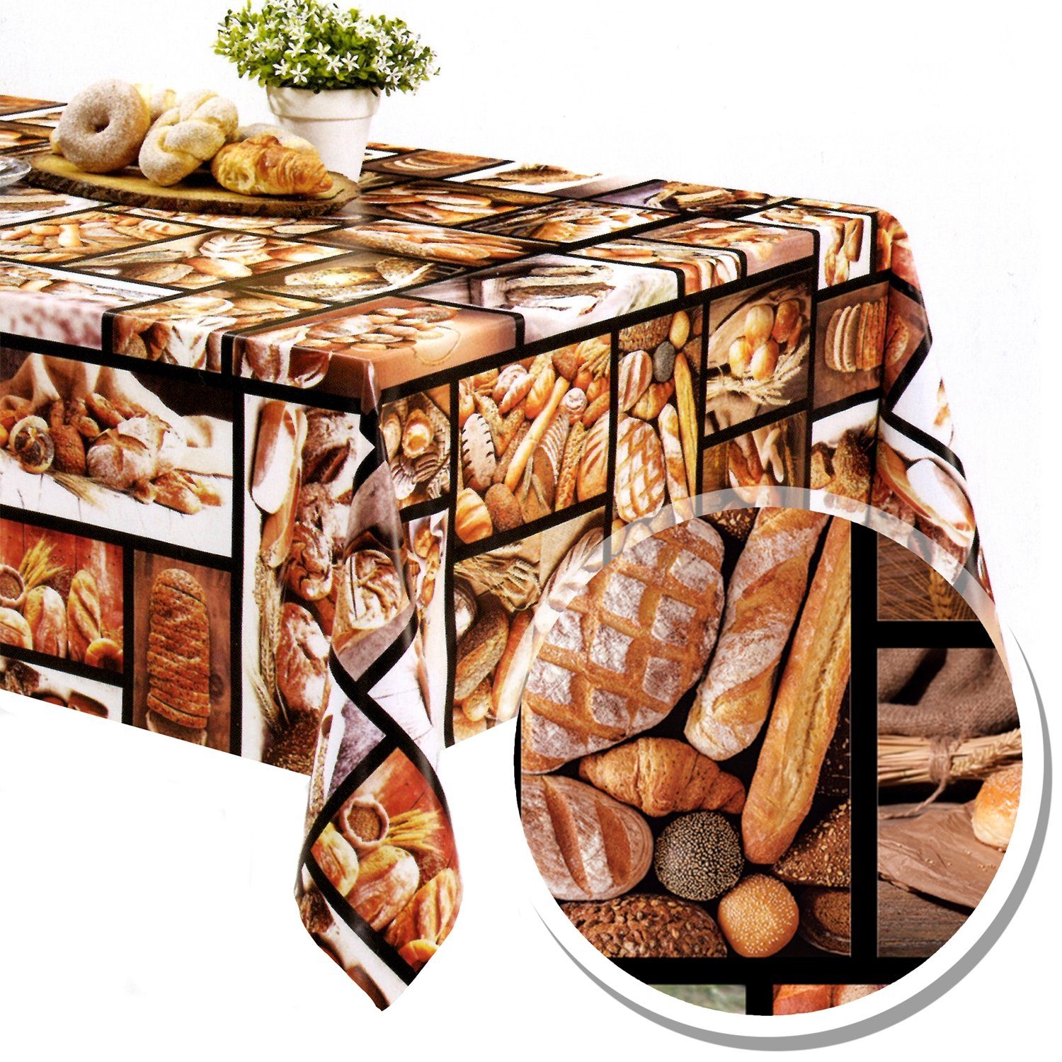 Fiora Gartentischdecke Tischdecke Brot-Brötchen Motiv PVC Abwischbar Plastik, Wachstuchdecke Abwaschbar