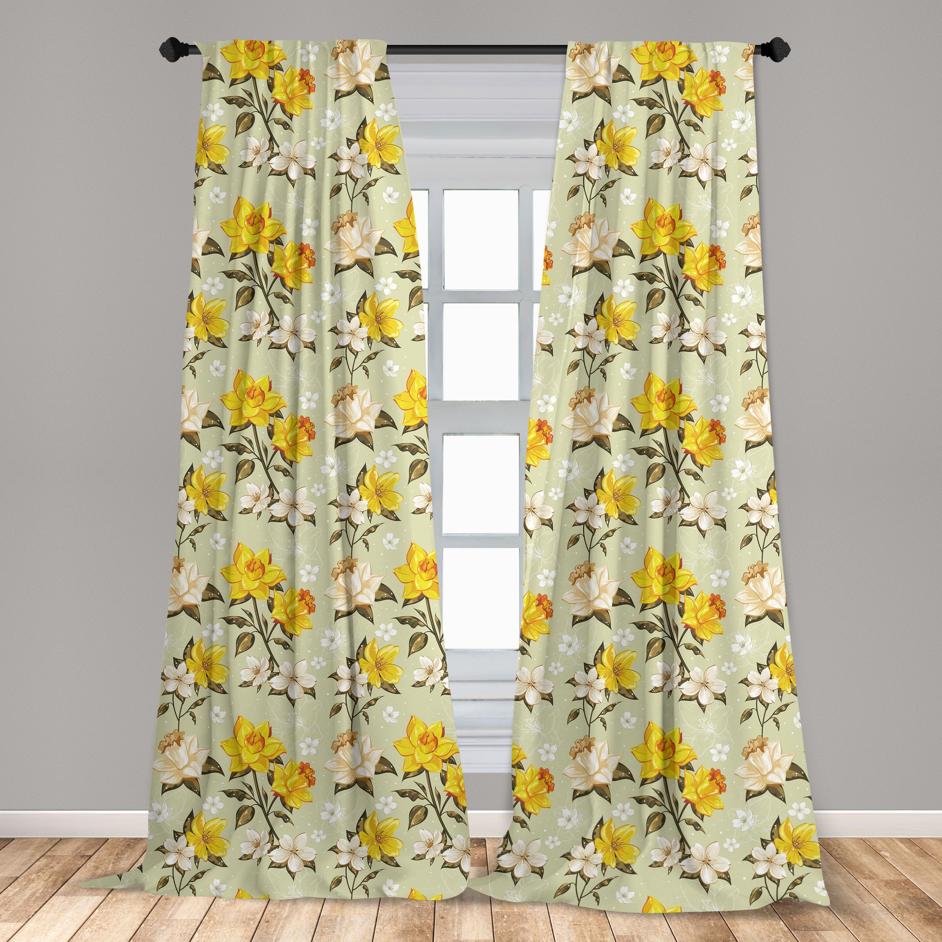 Gardine Vorhang für Wohnzimmer Schlafzimmer Abakuhaus, Dekor, Jahrgang Wildblumen Microfaser, Narcissus
