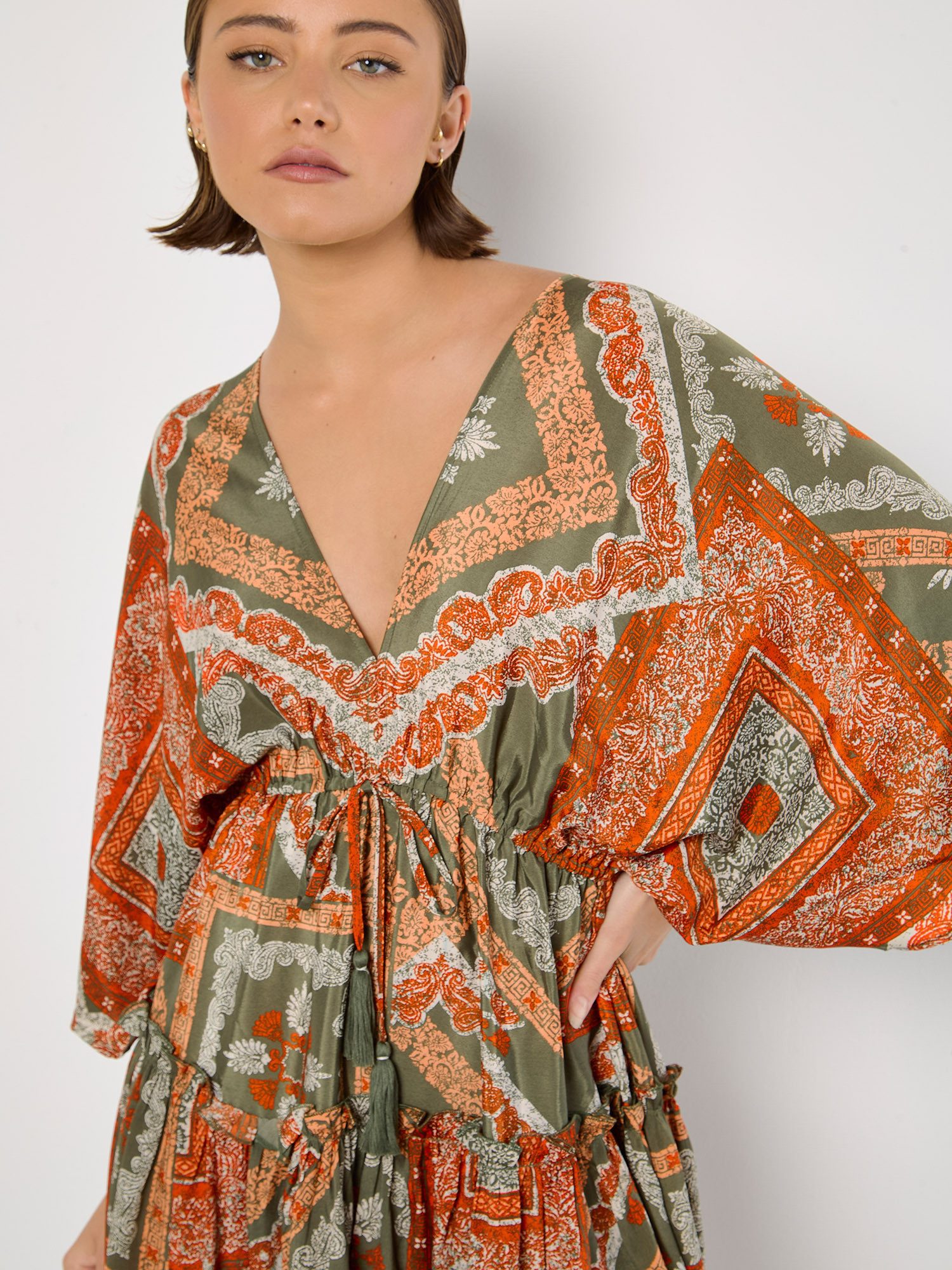 Apricot Minikleid Kaftan-Minikleid aus Satin, mit günstig online kaufen