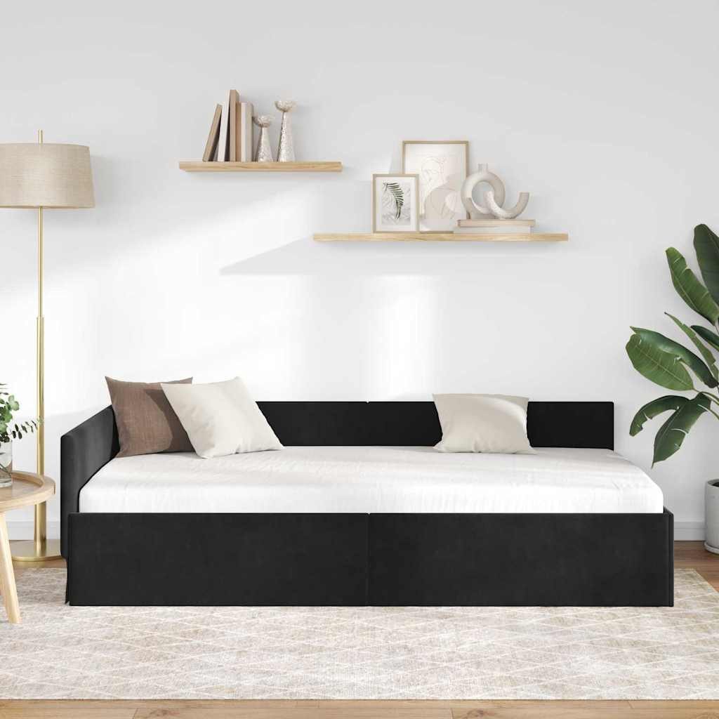 vidaXL Bett Eckbettgestell mit Kopfteil Schwarz 100 cm x 200 cm Samt (1-tlg)