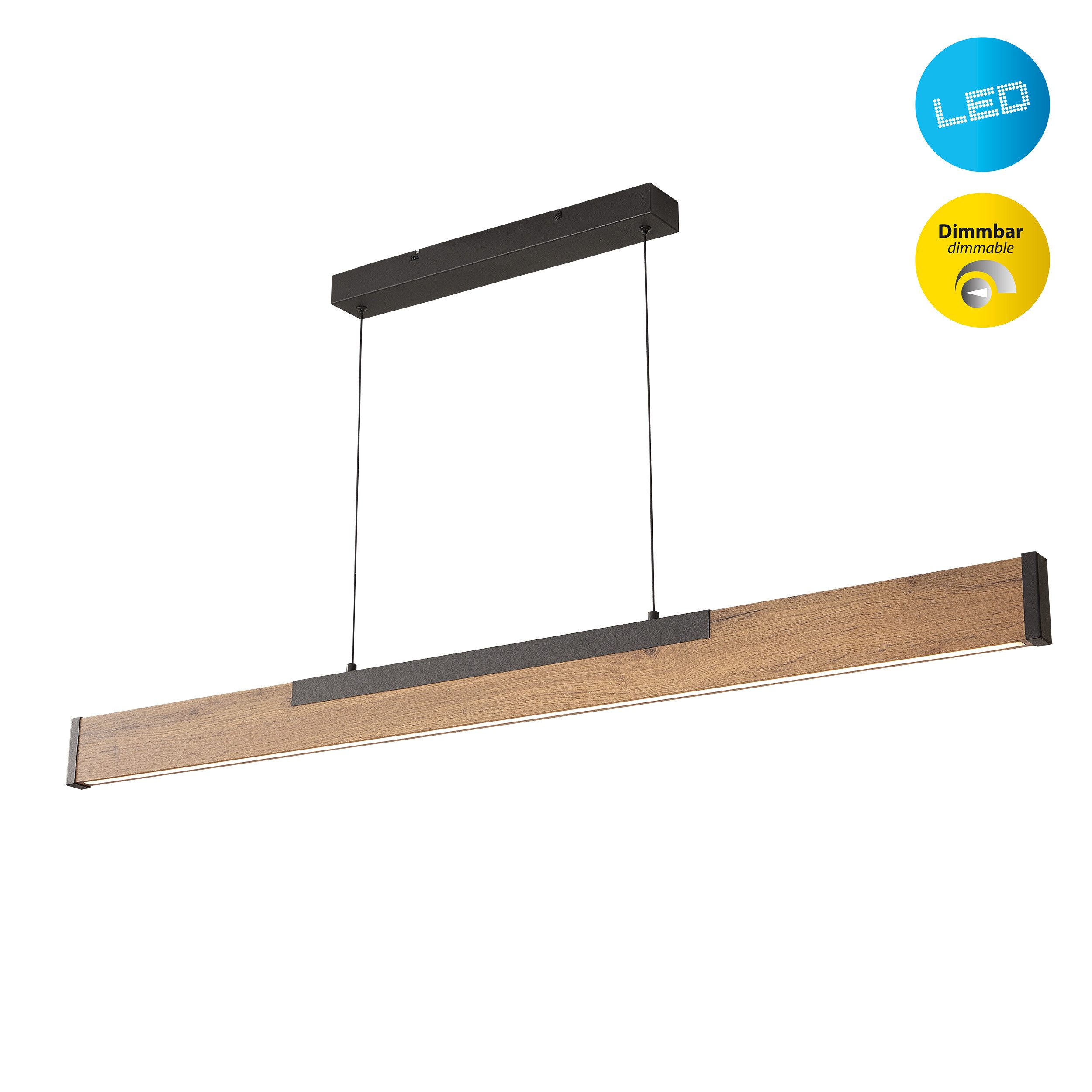 näve LED Pendelleuchte Wilma, Dimmfunktion, Memoryfunktion, LED wechselbar, Warmweiß, mit Holz, dimmbar per Wandschalter, Memoryfunktion, höhenverstellbar