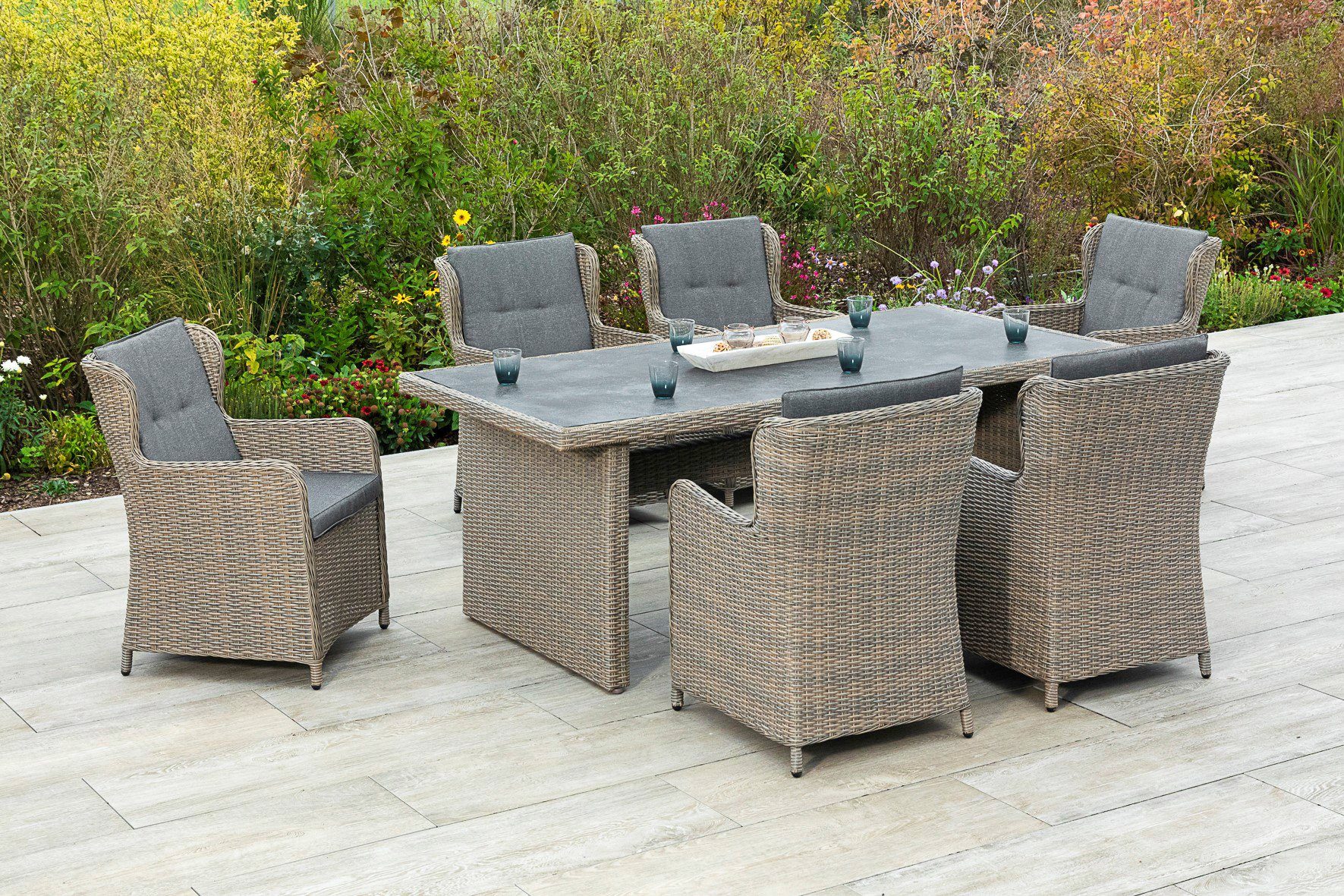 MERXX Garten-Essgruppe Ostiano, (7-tlg), 6 Sessel mit Tisch