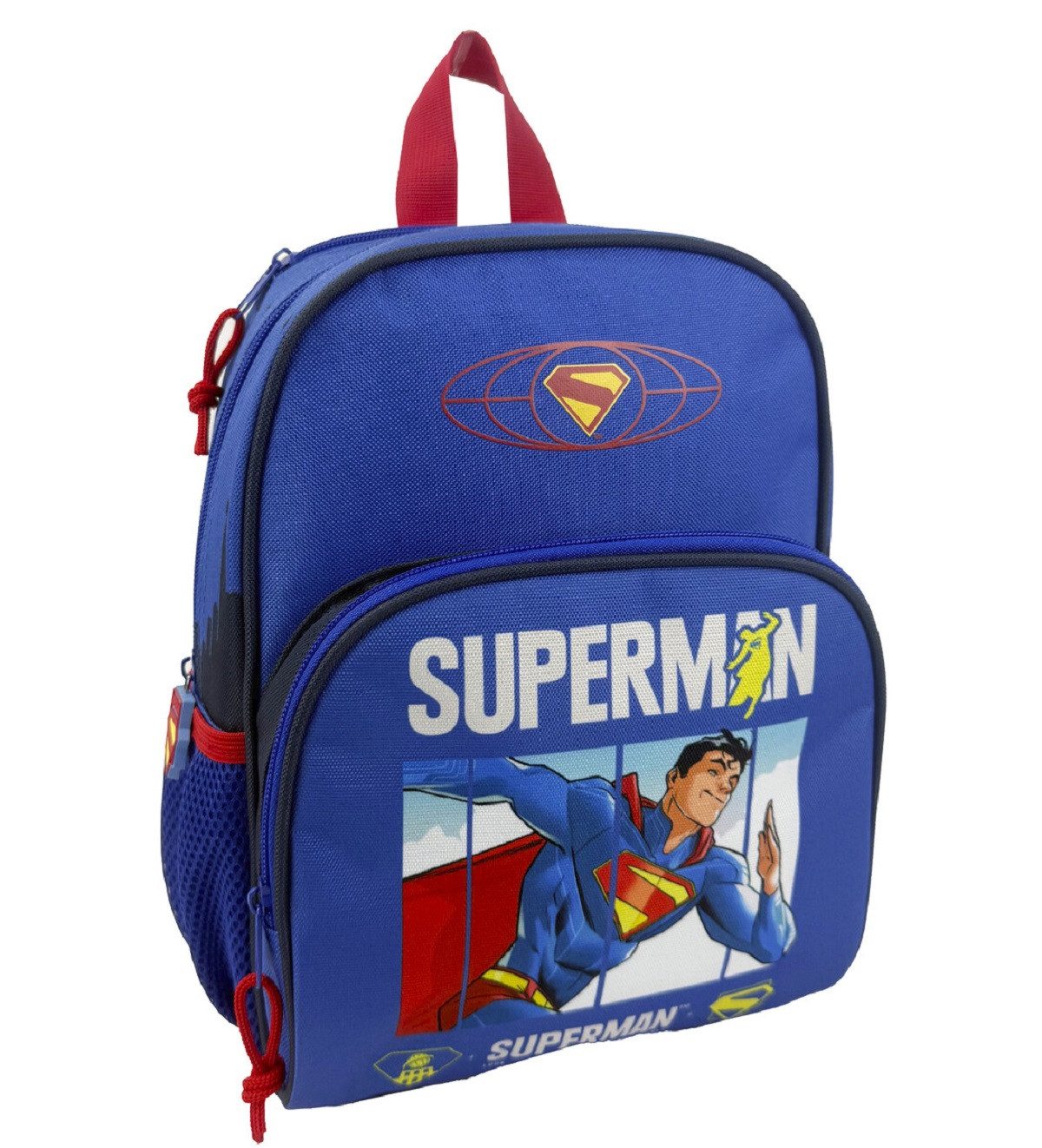Superman Kinderrucksack mit Fronttasche Hauptfach und Seitennetz