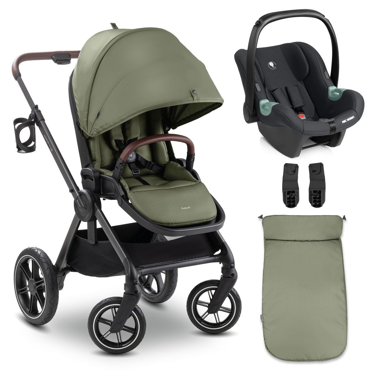 Hauck Kinder-Buggy Comfort N Care - Olive, Sportwagen mit Liegefunktion, höhenverstellbaren Schieber & Babyschale