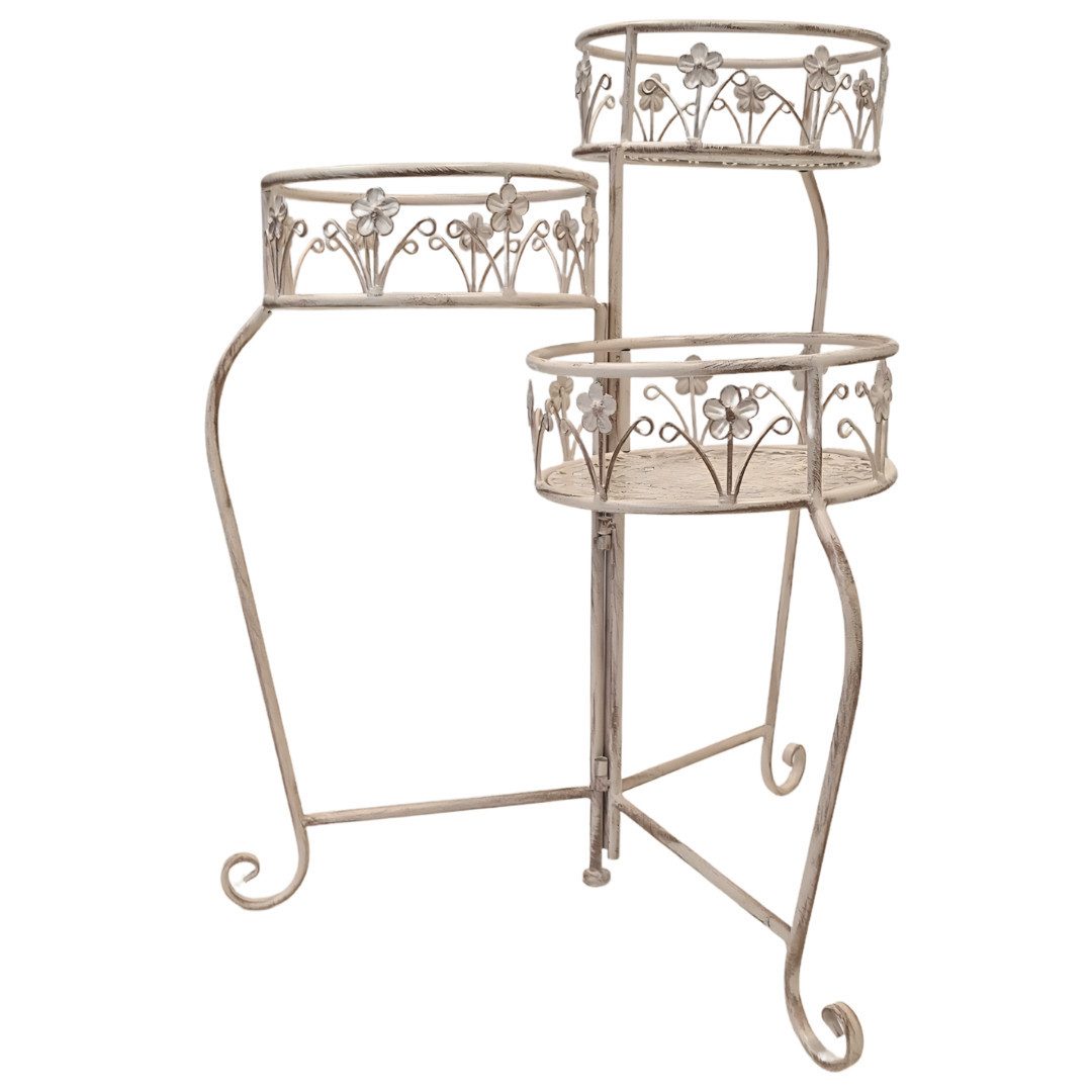 abc HOME Pflanzentreppe Pflanzständer Vintage – Blumenhocker Eisen, Shabby Chic Weiß