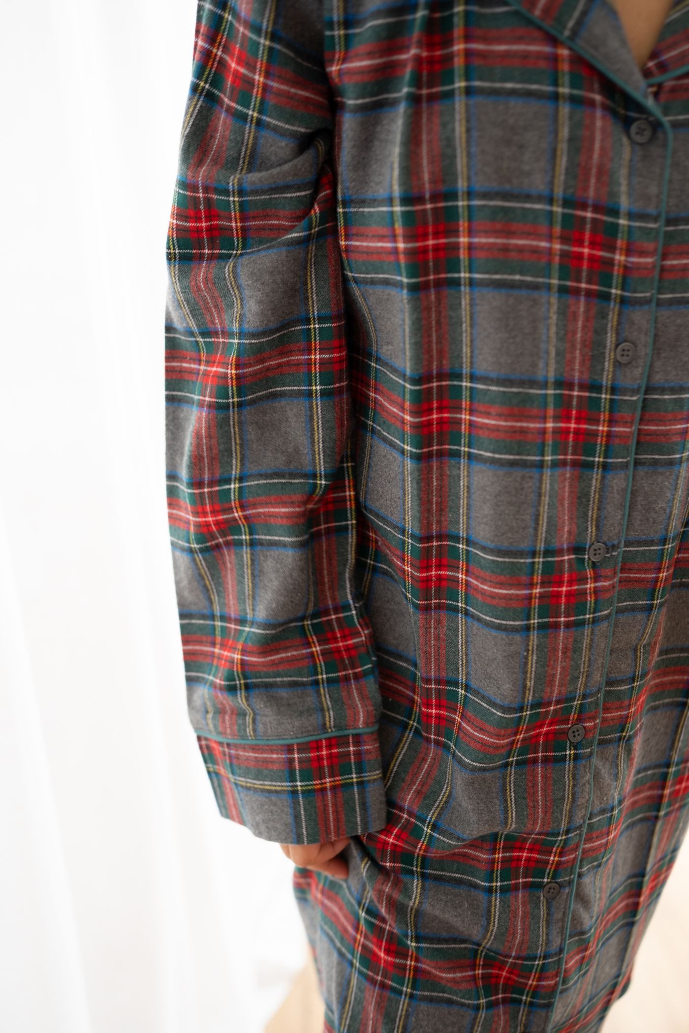 HAPPY SHORTS Pyjama Happy Shorts Damen Nachthemd Sleepshirt Flanell Rot Grau Kariert Knopf