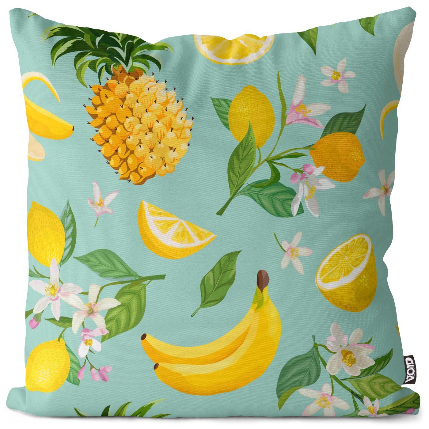 Kissenbezug, VOID (1 Stück), Sofa-Kissen Ananas Banane Zitrone Früchte Essen Kochen Küche Obst Essen Blumen Gelb Vitamine Garten Pool Smoothie