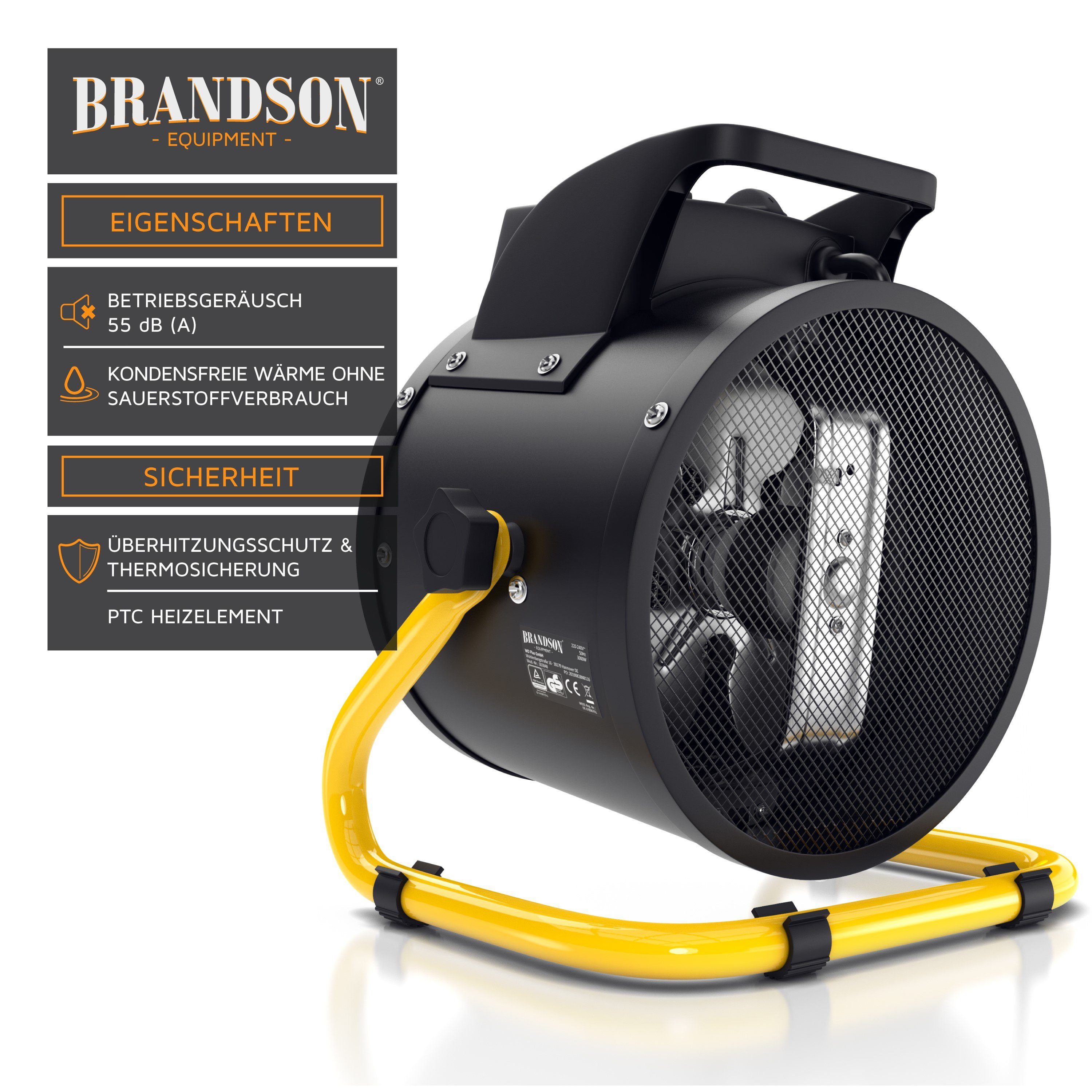 Brandson Keramikheizlüfter Baustellen Heizlüfter, Heizgebläse 3 kW / Keramik Elektroheizgebläse, 3000 W, Bautrockner mit Überhitzungsschutz für Baustelle Haus W – Bild 4 von 5