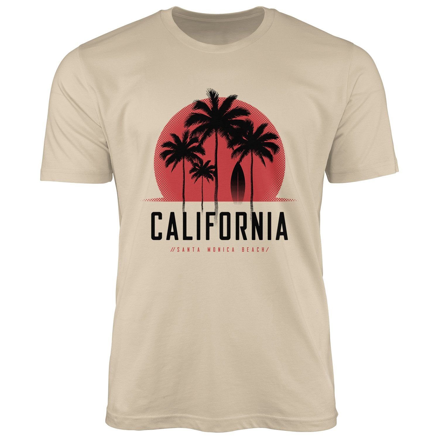 Print-Shirt Streetstyle Fashion Neverless natur Beach Palmen Print Monica Sonne Neverless® Herren Sommer Santa California mit T-Shirt