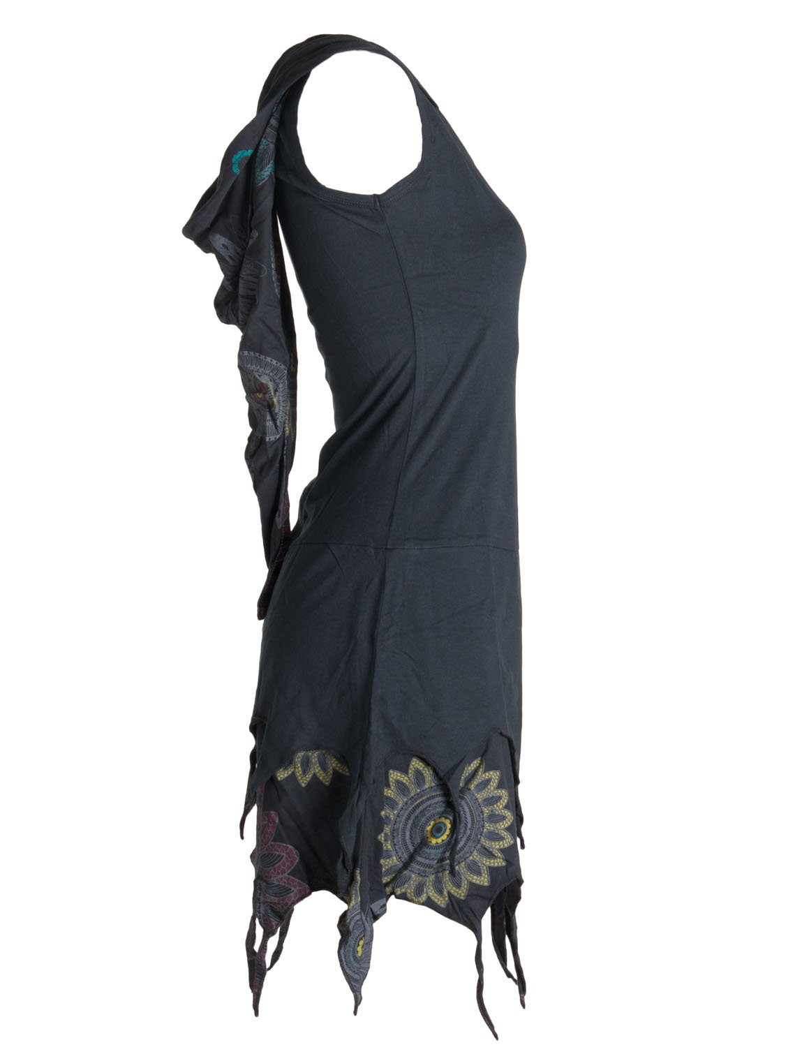 Vishes Tunikakleid Zipfelige Elfentunika Lagenlook Blumen bedruckt Hippie, Boho, Ethno, Goa Style