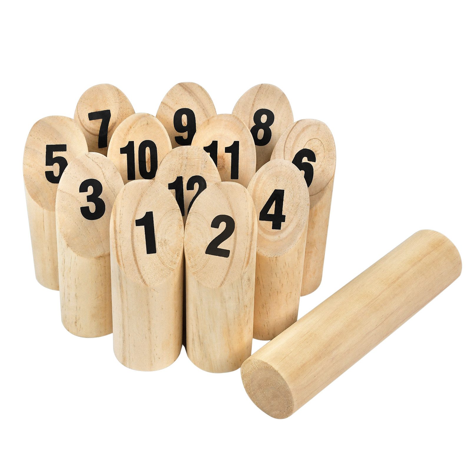 FIVMEN Spielzeug-Gartenset Kubb Wikingerspiel HolzWurfspiel für draußen, aus Kiefernholz, (mit 12 hölzernen Zahlen, Wikingerschach, hölzernes Kegelspiel)