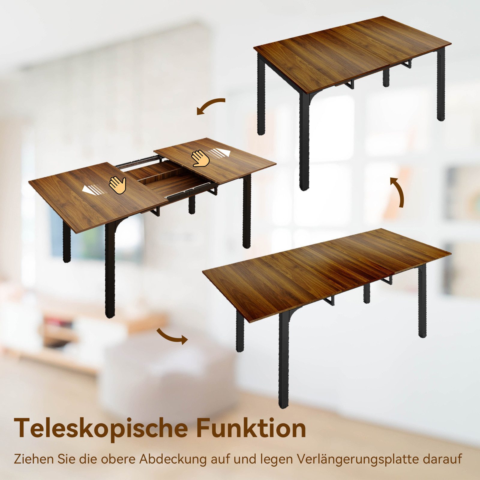 Puluomis Esstisch ausziehbar 110-149 cm mit Stauraum MDF Platte für 4-8 Per günstig online kaufen