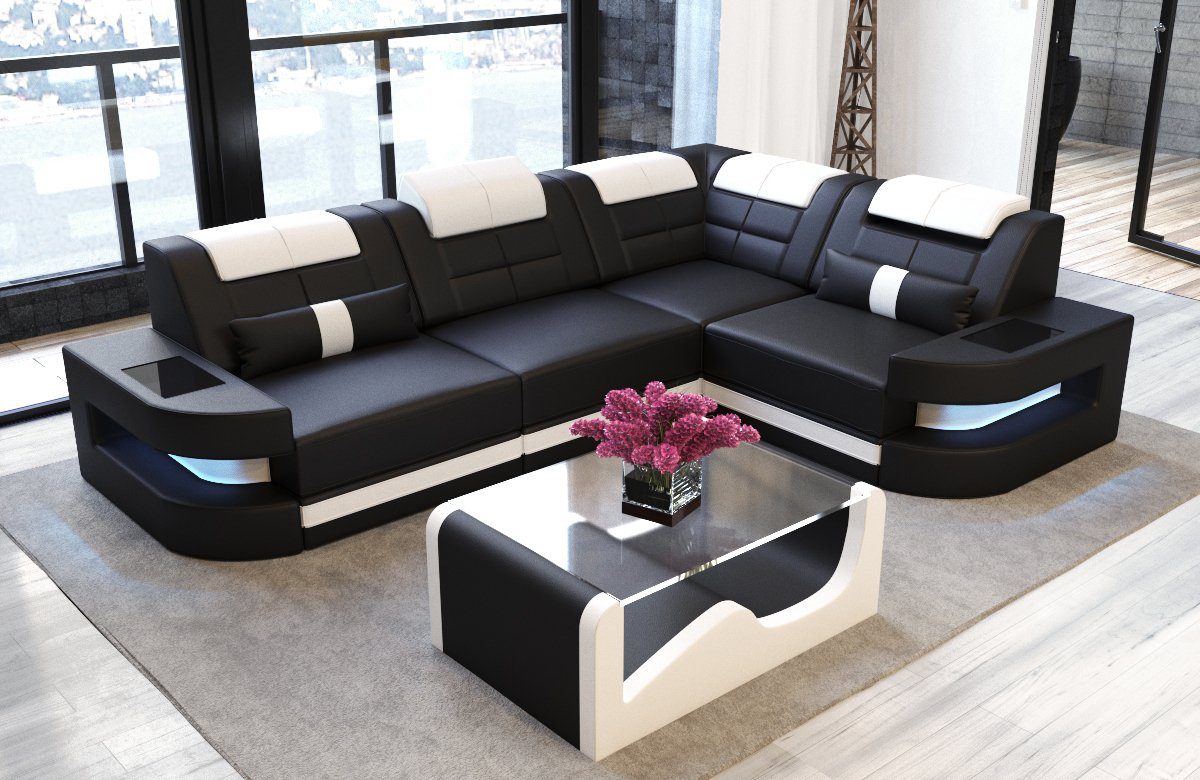 Couch, mit Leder Designersofa Sofa mit Como LED, Schlafsofa, wahlweise Ledercouch Form Dreams Ledersofa, Ecksofa Bettfunktion L als Sofa