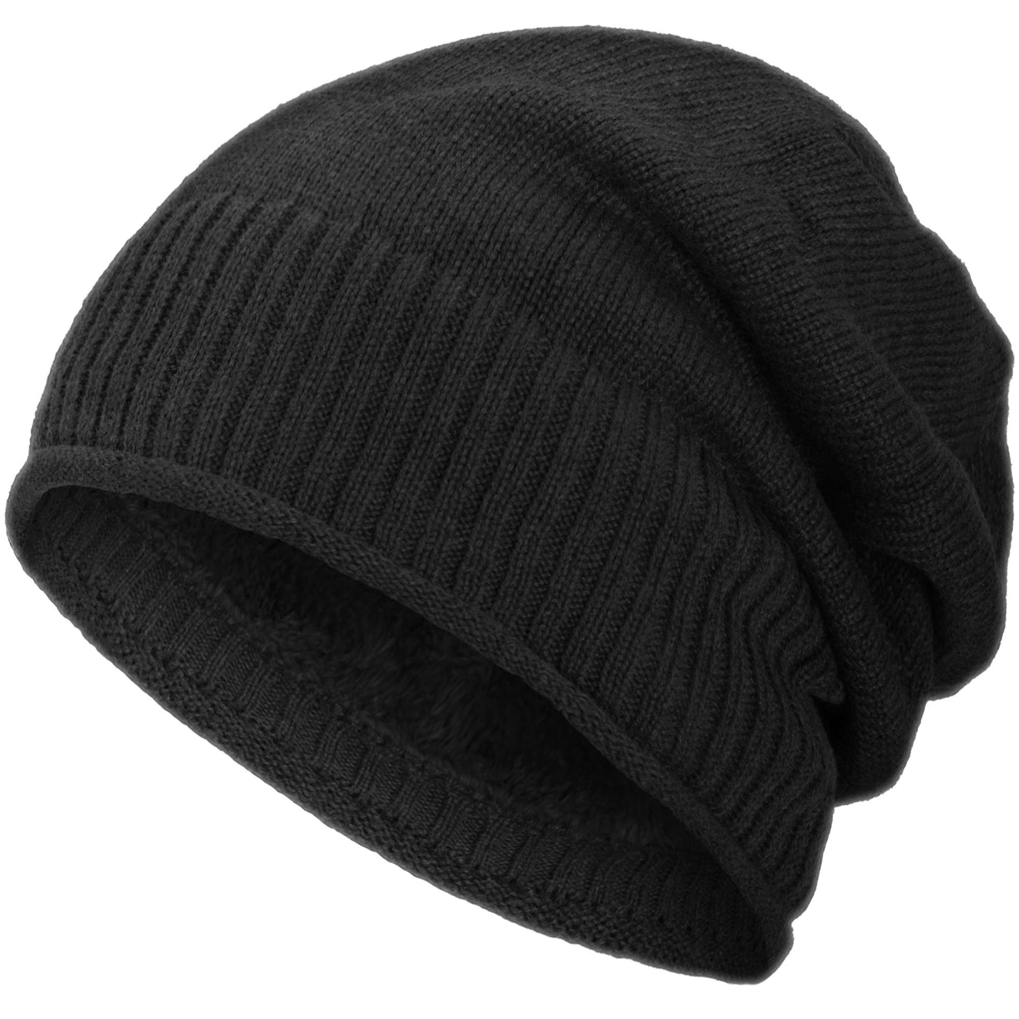 compagno Strickmütze (1-St) Gefütterte Wintermütze Herren Damen Mütze Beanie Haube Strickmütze schwarz