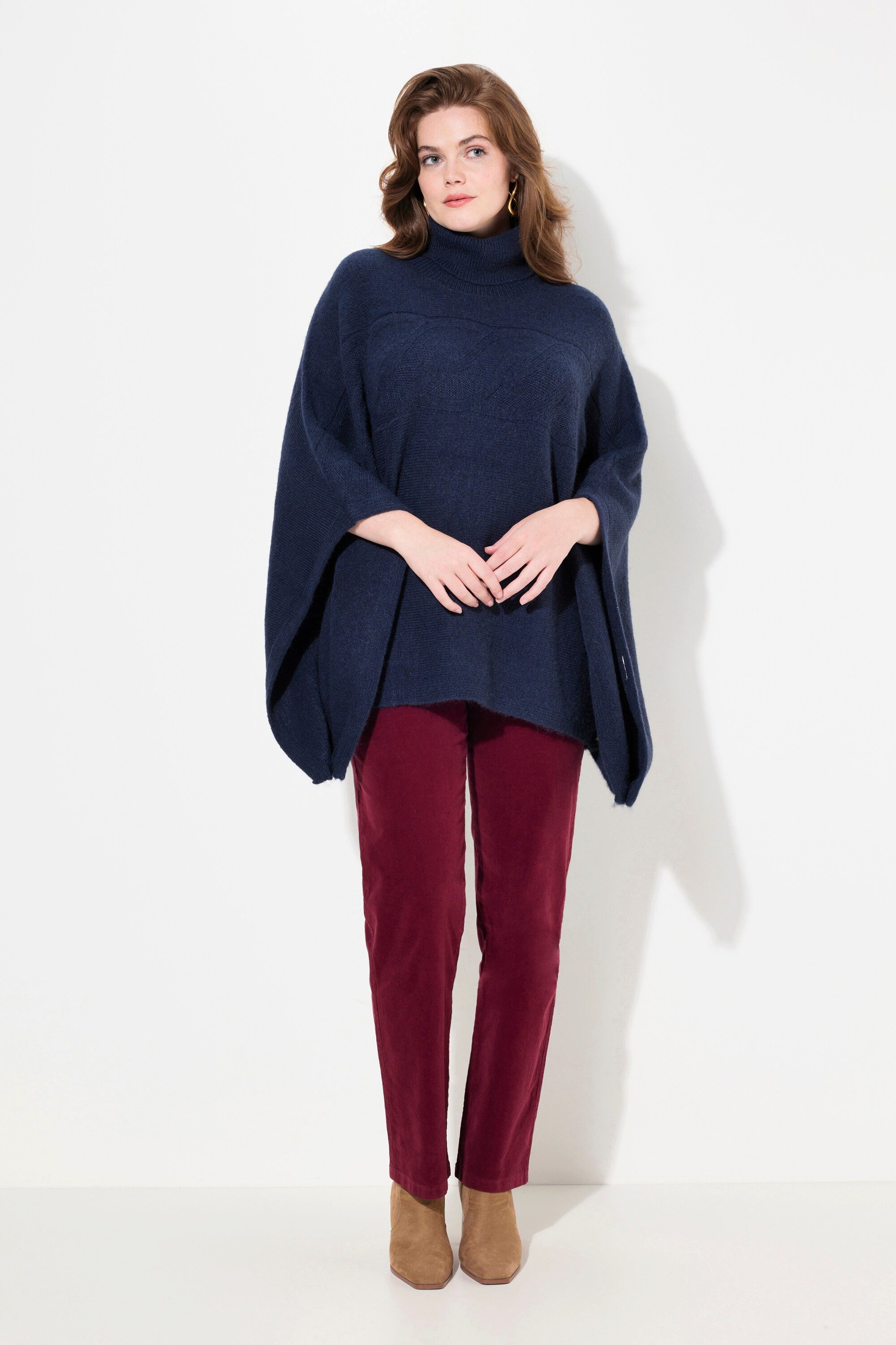 Ulla Popken Strickpullover Poncho Rollkragen oversized günstig online kaufen