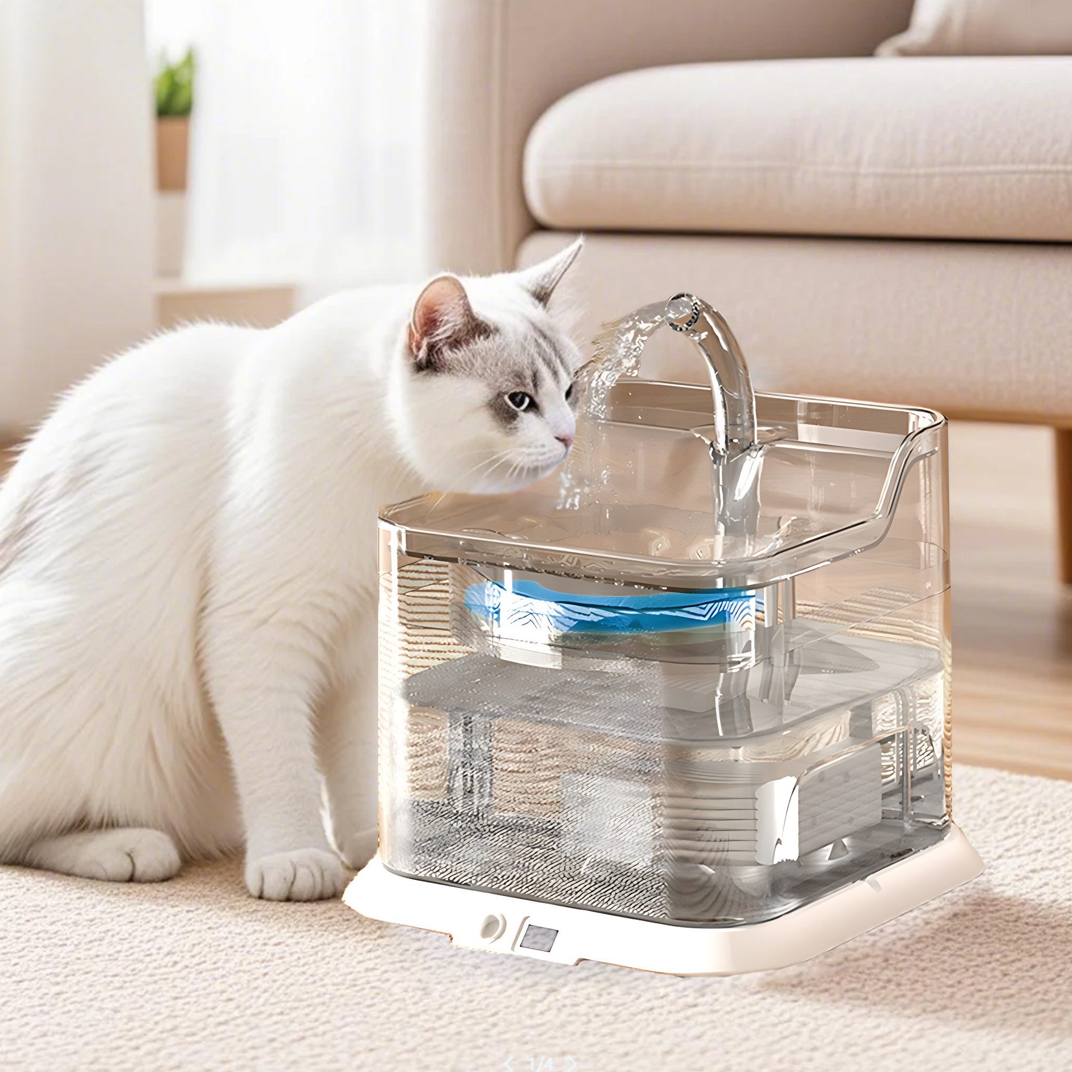 Trinkbrunnen 3 L LED Trinkautomat, Katzen Wasserspender, Ultraleiser Katzenbrunnen
