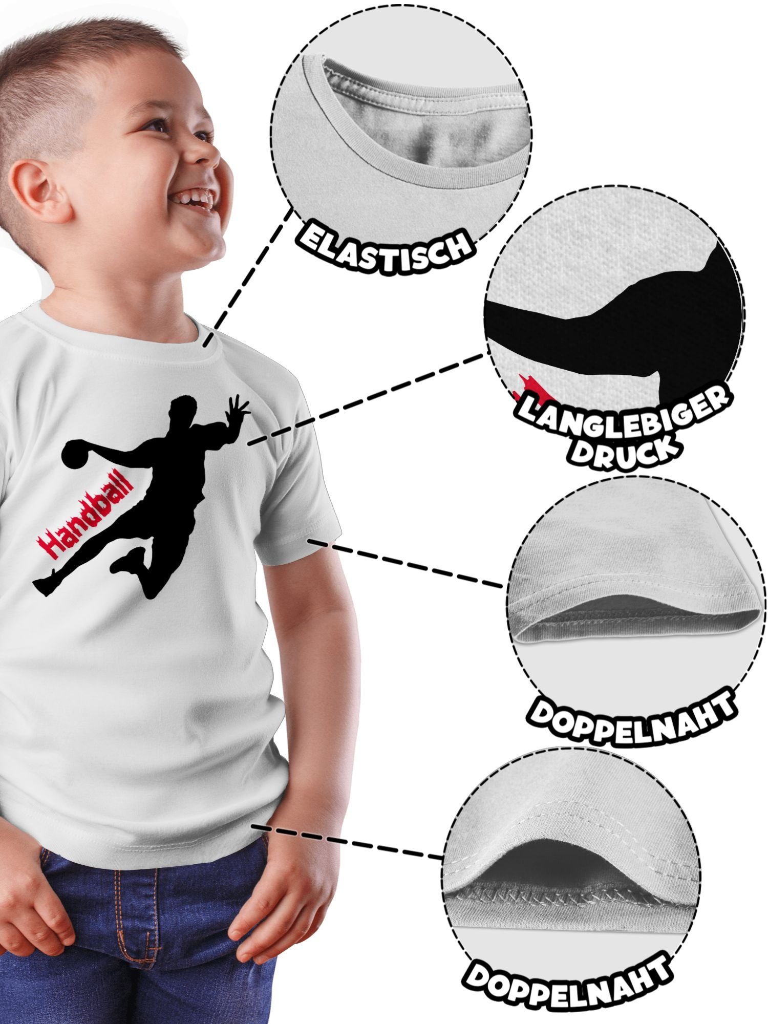 Handballer Shirtracer mit Sport 3 Kleidung Schriftzug T-Shirt Weiß Kinder