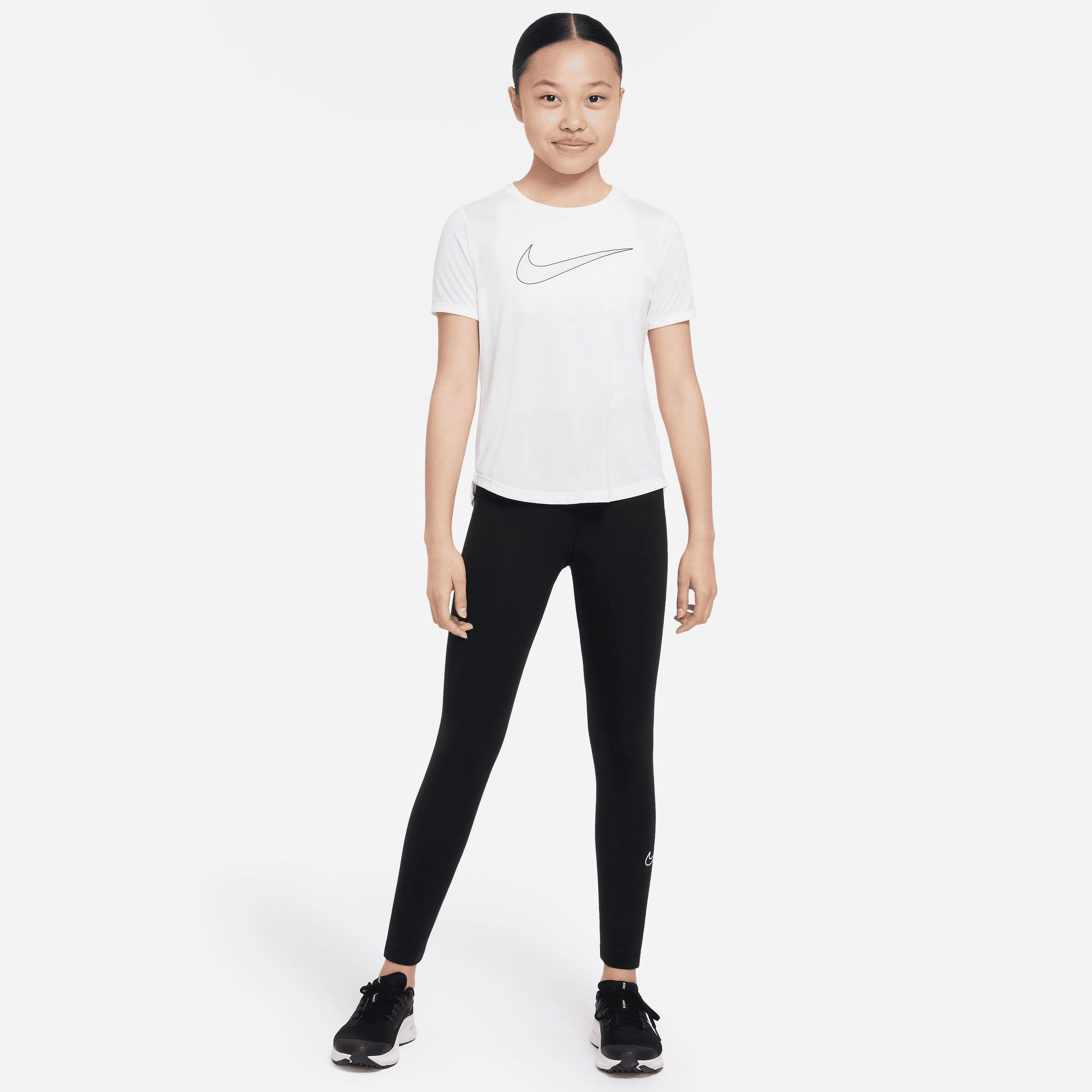 Leggings Kids' (Girls) Nike One Big Trainingstights BLACK/WHITE Therma-FIT